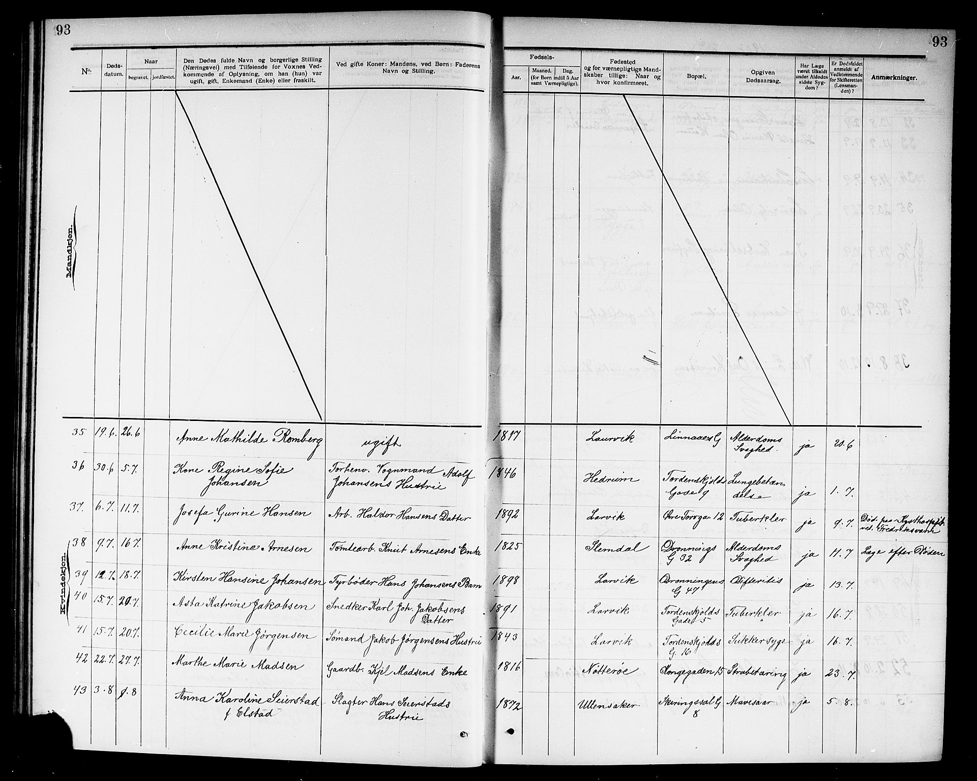 Larvik kirkebøker, AV/SAKO-A-352/G/Ga/L0007: Parish register (copy) no. I 7, 1888-1918, p. 93