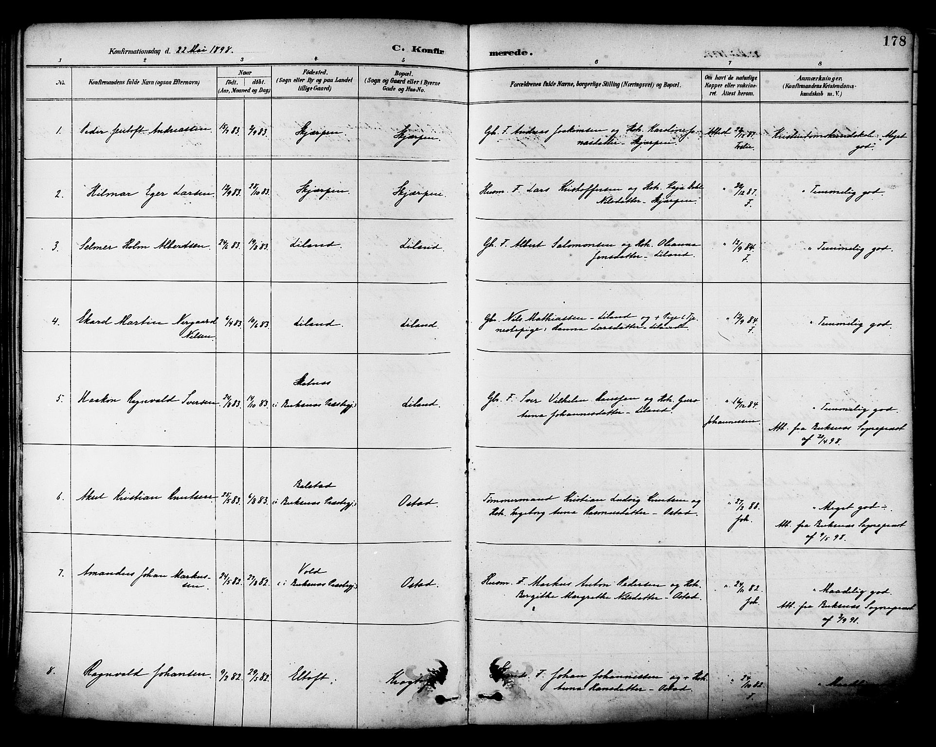 Ministerialprotokoller, klokkerbøker og fødselsregistre - Nordland, SAT/A-1459/880/L1133: Parish register (official) no. 880A07, 1888-1898, p. 178