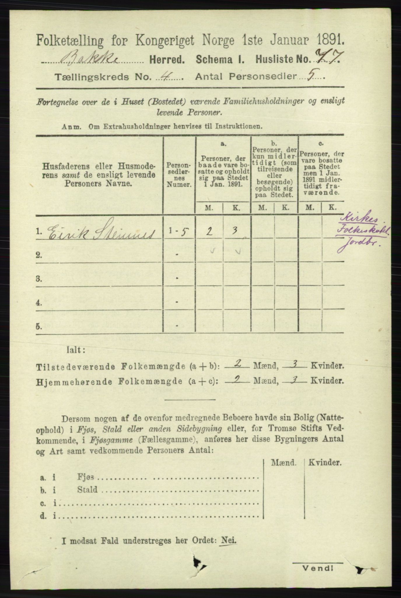 RA, 1891 census for 1045 Bakke, 1891, p. 620