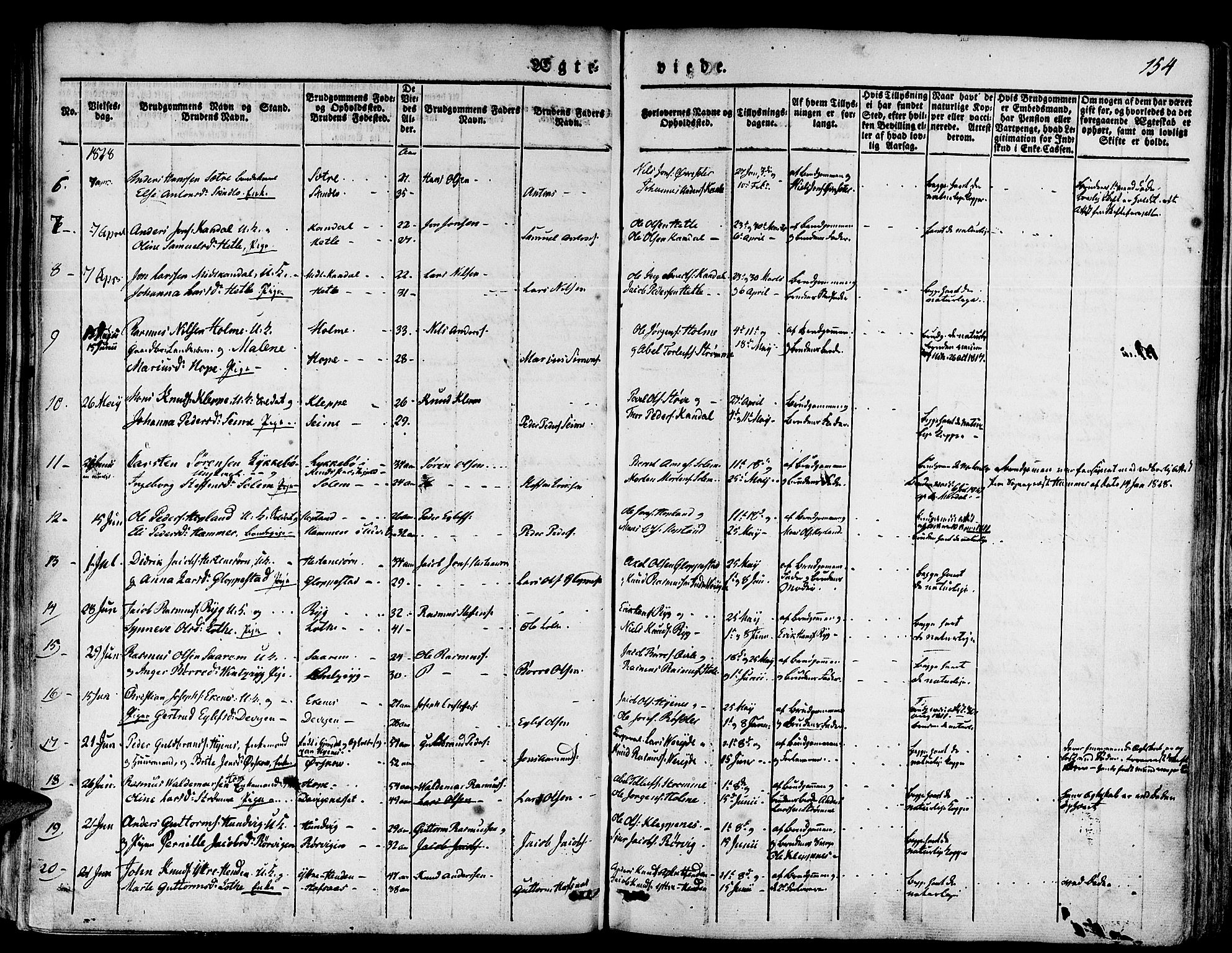 Gloppen sokneprestembete, SAB/A-80101/H/Haa/Haaa/L0007: Parish register (official) no. A 7, 1827-1837, p. 154
