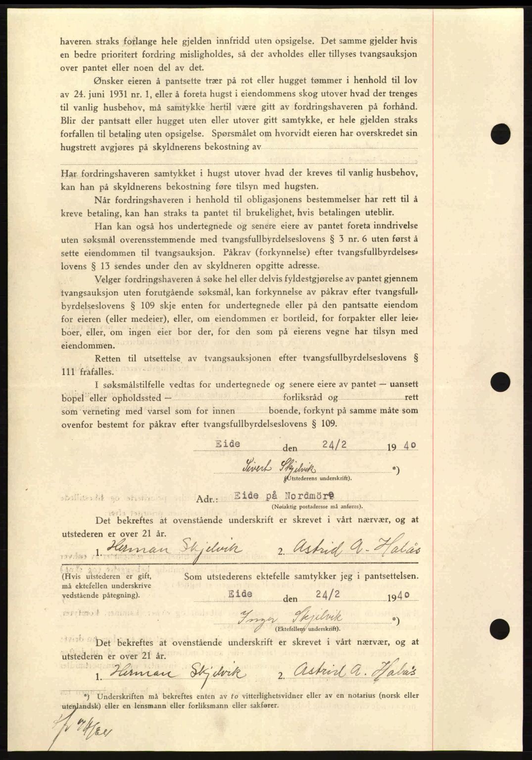 Nordmøre sorenskriveri, AV/SAT-A-4132/1/2/2Ca: Mortgage book no. B86, 1939-1940, Diary no: : 728/1940