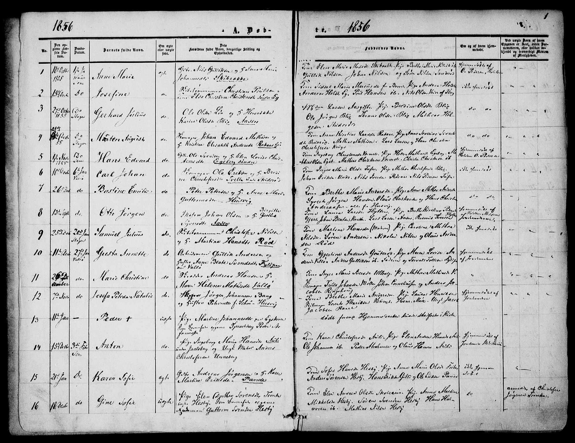 Sem kirkebøker, SAKO/A-5/F/Fa/L0007: Parish register (official) no. I 7, 1856-1865, p. 1