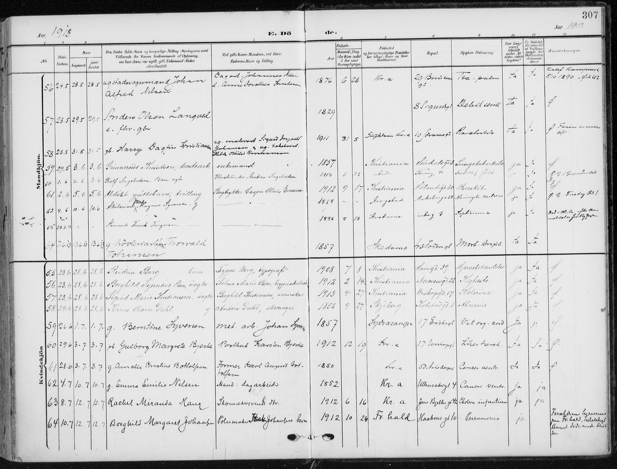 Kampen prestekontor Kirkebøker, AV/SAO-A-10853/F/Fa/L0011: Parish register (official) no. I 11, 1907-1917, p. 307