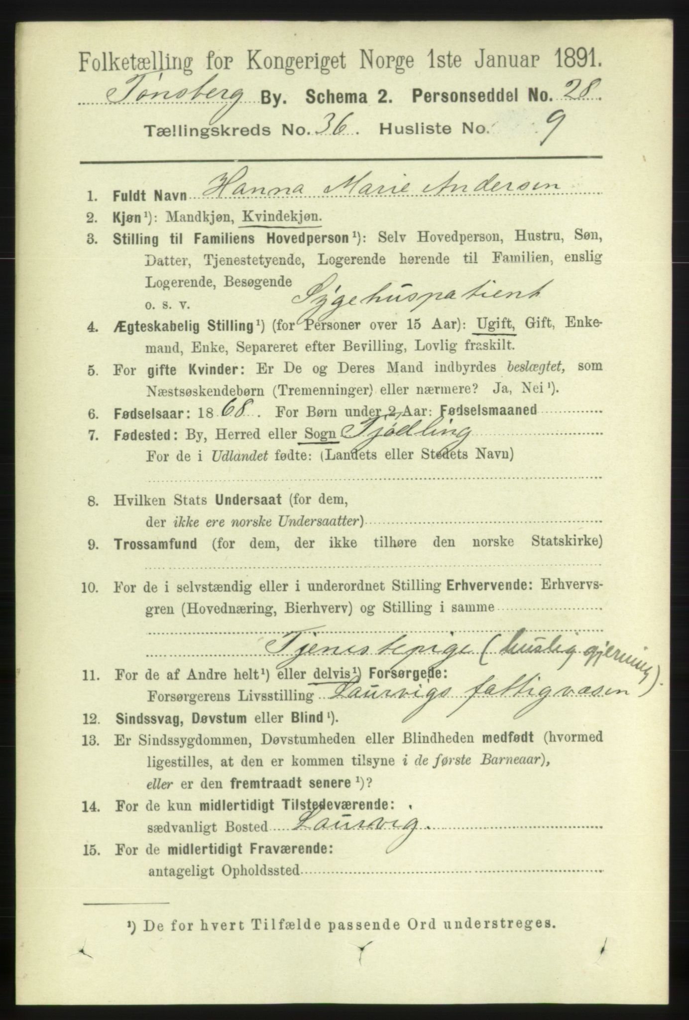 RA, 1891 census for 0705 Tønsberg, 1891, p. 7969