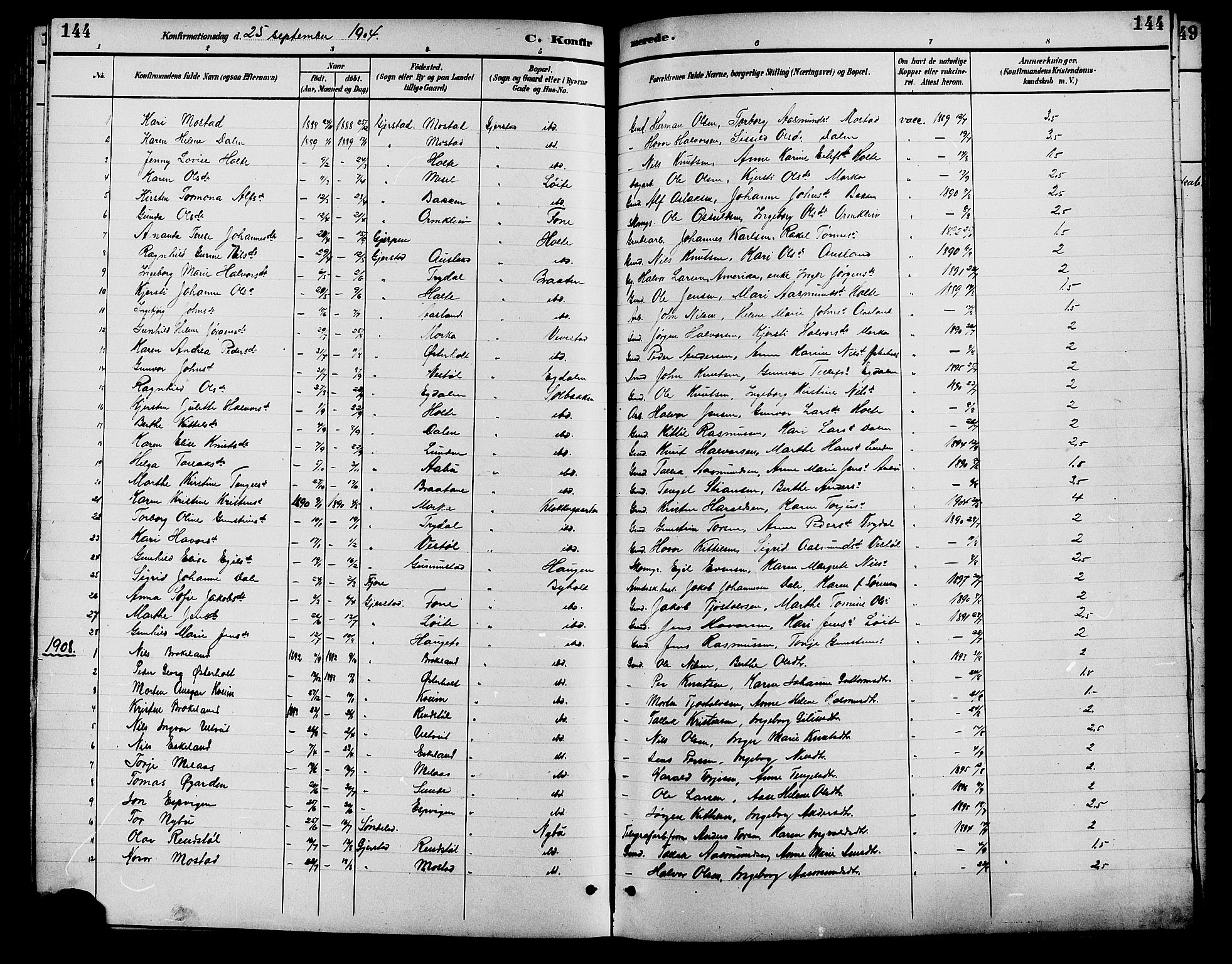 Gjerstad sokneprestkontor, SAK/1111-0014/F/Fb/Fba/L0007: Parish register (copy) no. B 7, 1891-1908, p. 144