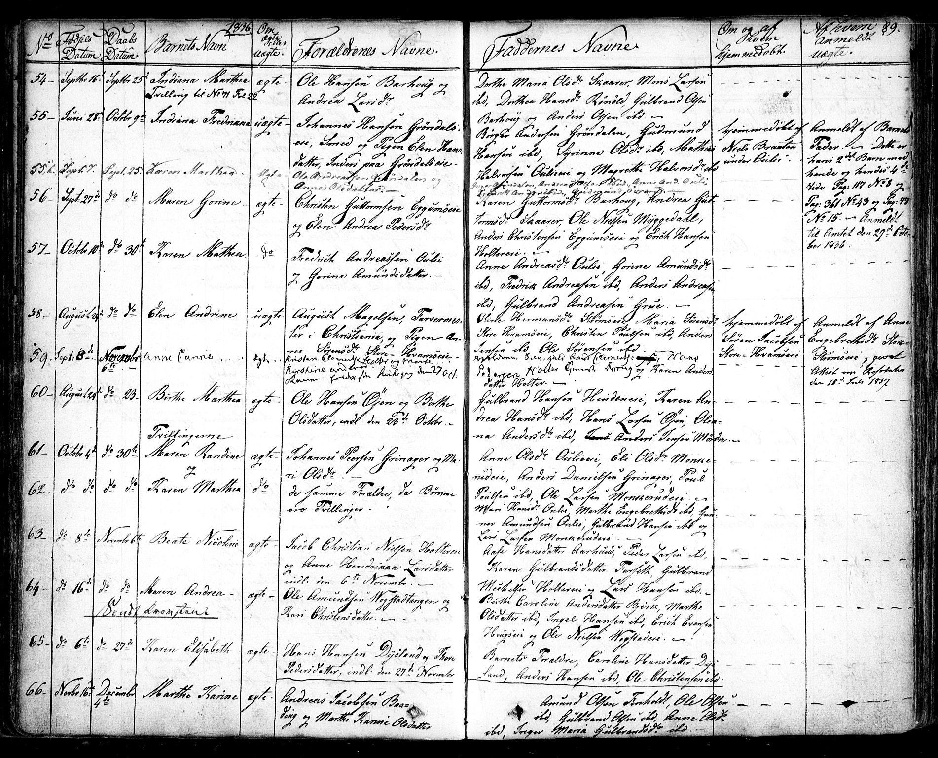 Nes prestekontor Kirkebøker, AV/SAO-A-10410/F/Fa/L0006: Parish register (official) no. I 6, 1833-1845, p. 89