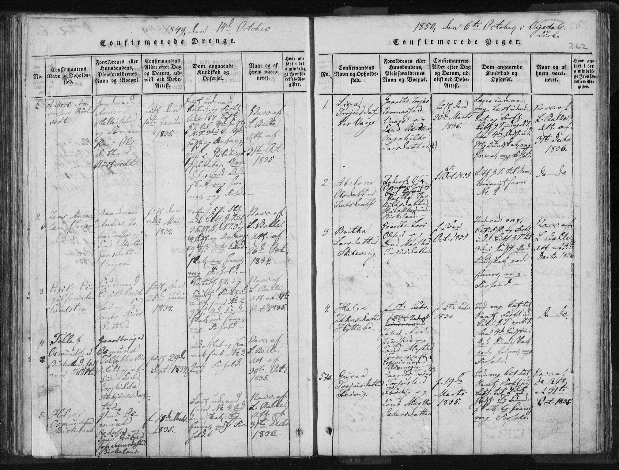 Vikedal sokneprestkontor, SAST/A-101840/01/IV: Parish register (official) no. A 5, 1817-1850, p. 262