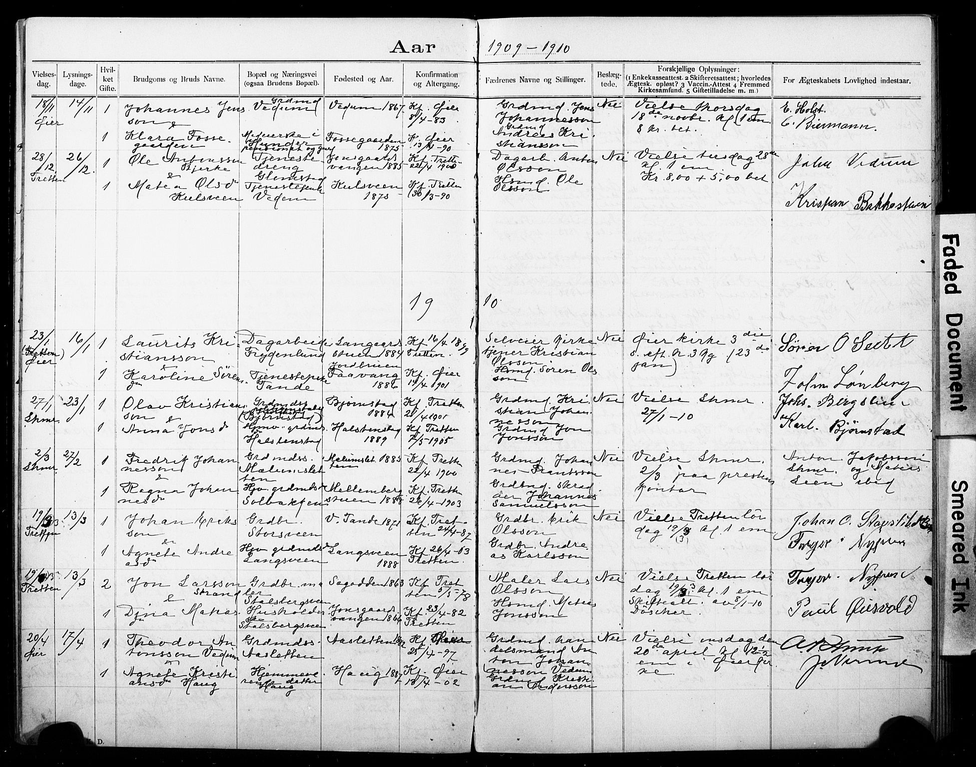 Øyer prestekontor, SAH/PREST-084/I/Ie: Banns register no. 1, 1899-1928