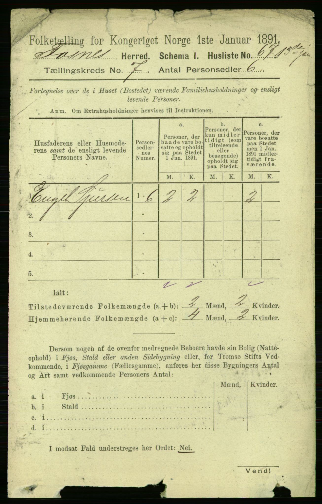 RA, 1891 census for 1748 Fosnes, 1891, p. 3102