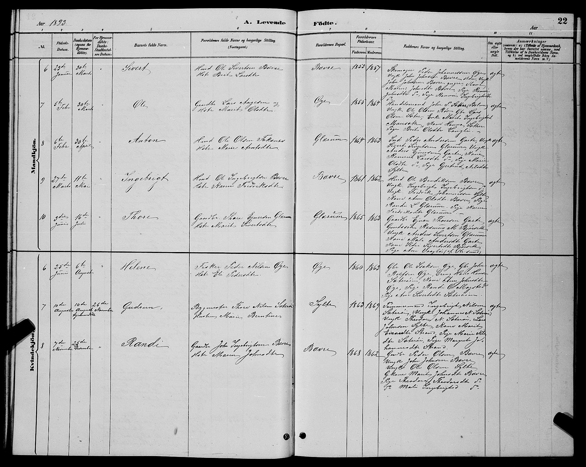 Ministerialprotokoller, klokkerbøker og fødselsregistre - Møre og Romsdal, AV/SAT-A-1454/595/L1052: Parish register (copy) no. 595C04, 1885-1900, p. 22