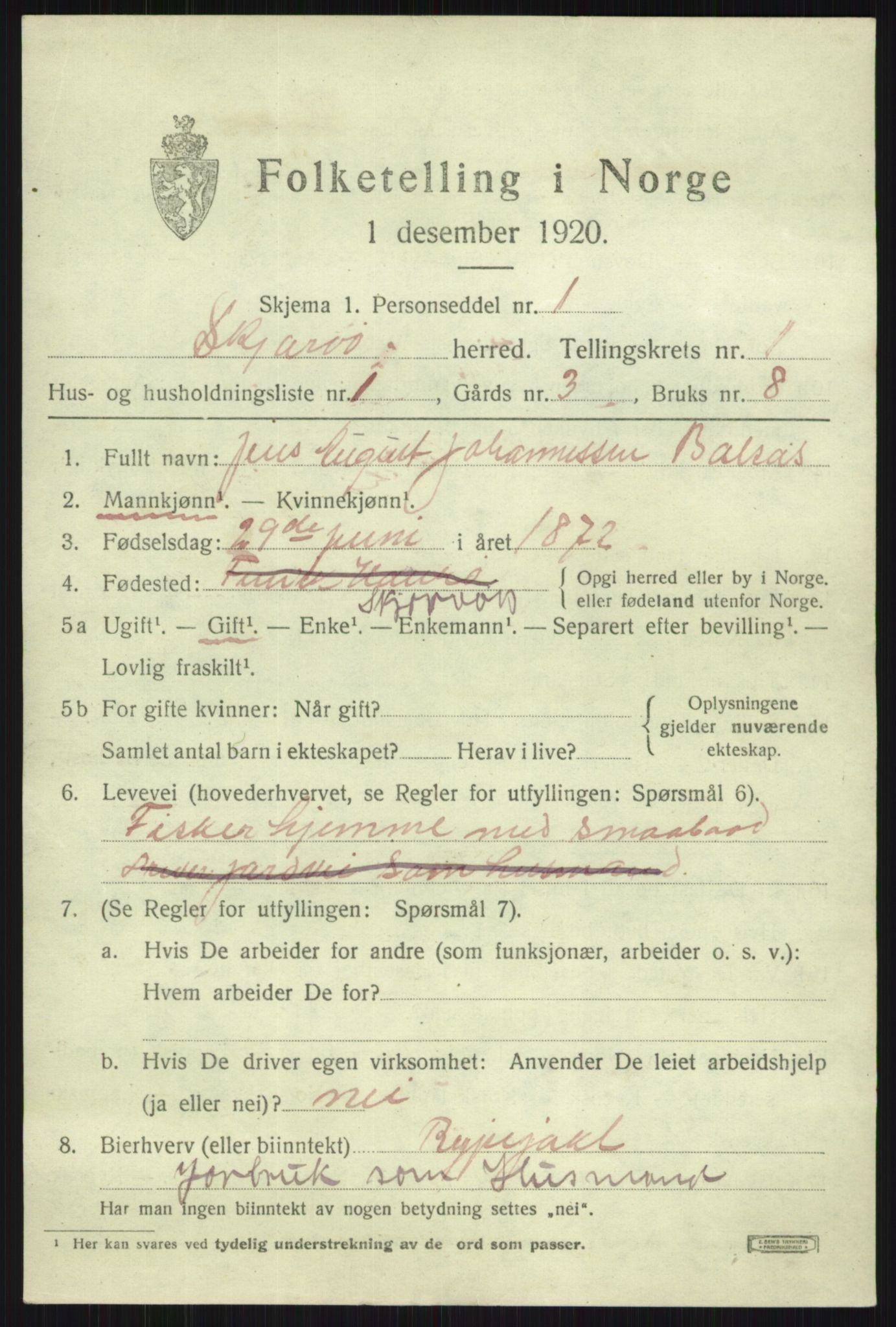 SATØ, 1920 census for Skjervøy, 1920, p. 1203