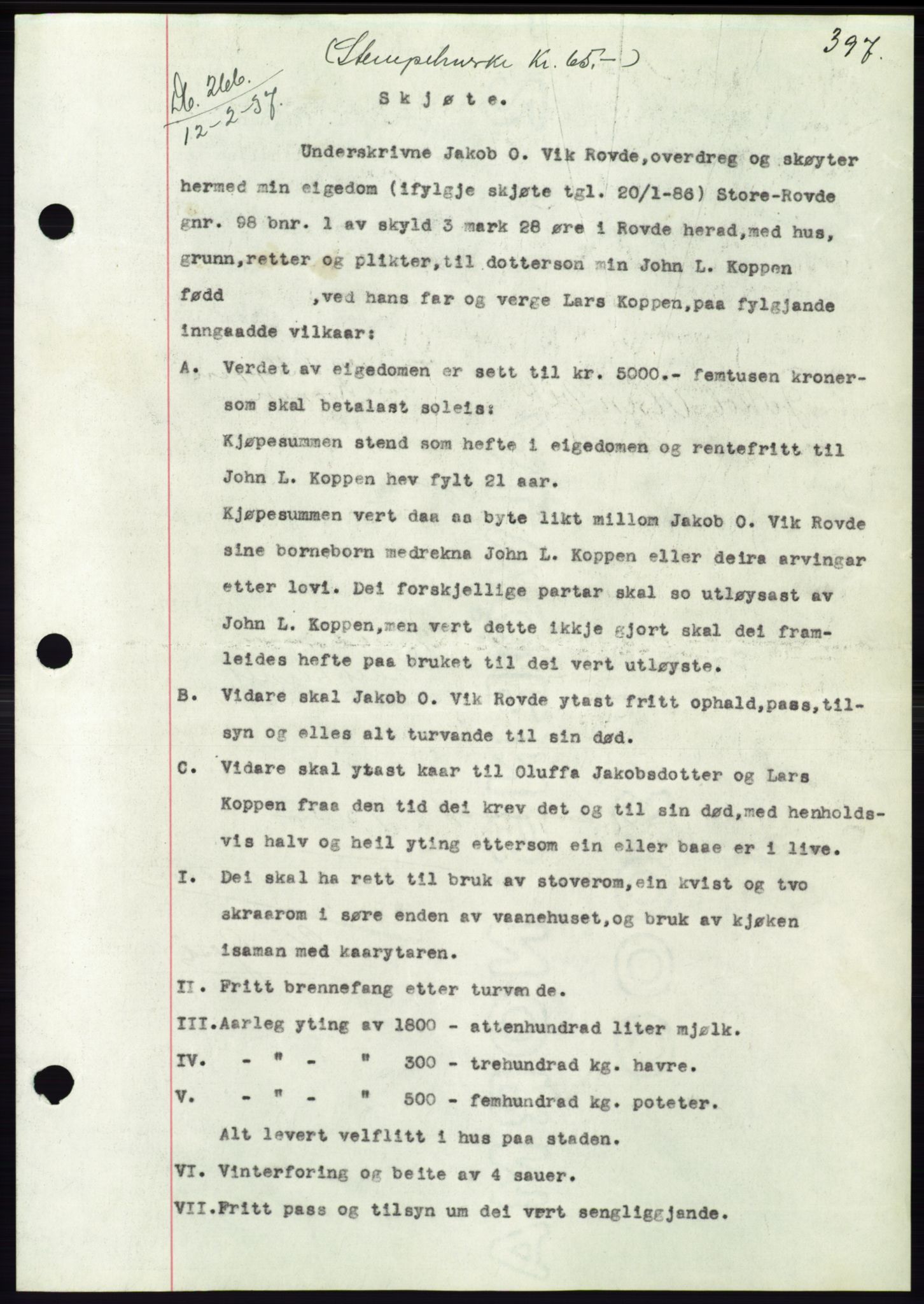 Søre Sunnmøre sorenskriveri, AV/SAT-A-4122/1/2/2C/L0062: Mortgage book no. 56, 1936-1937, Diary no: : 266/1937