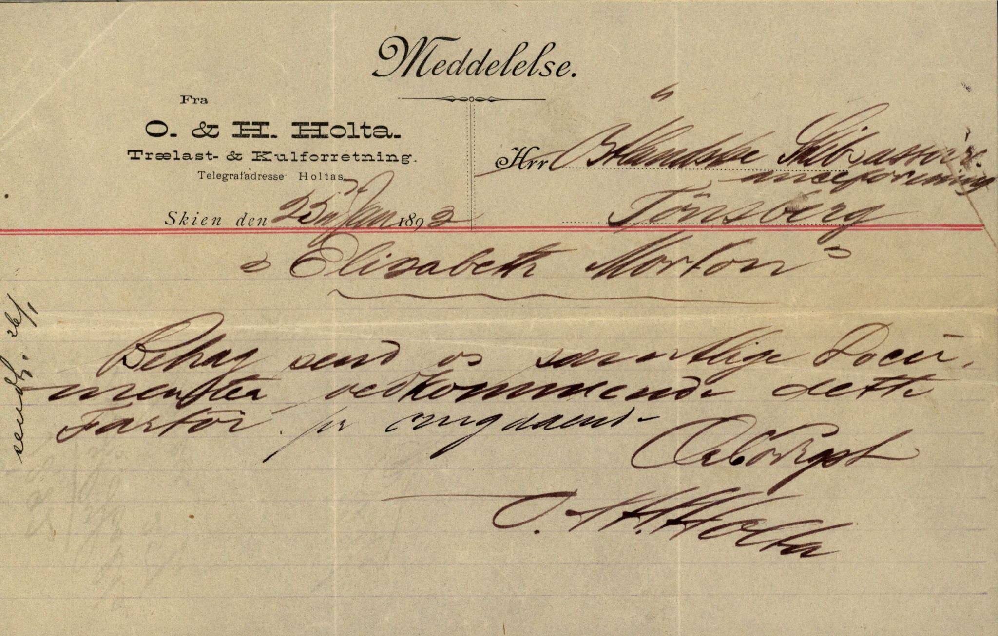 Pa 63 - Østlandske skibsassuranceforening, VEMU/A-1079/G/Ga/L0026/0002: Havaridokumenter / Dovre, Dictator, Ella, Elizabeth Morton, 1890, p. 165