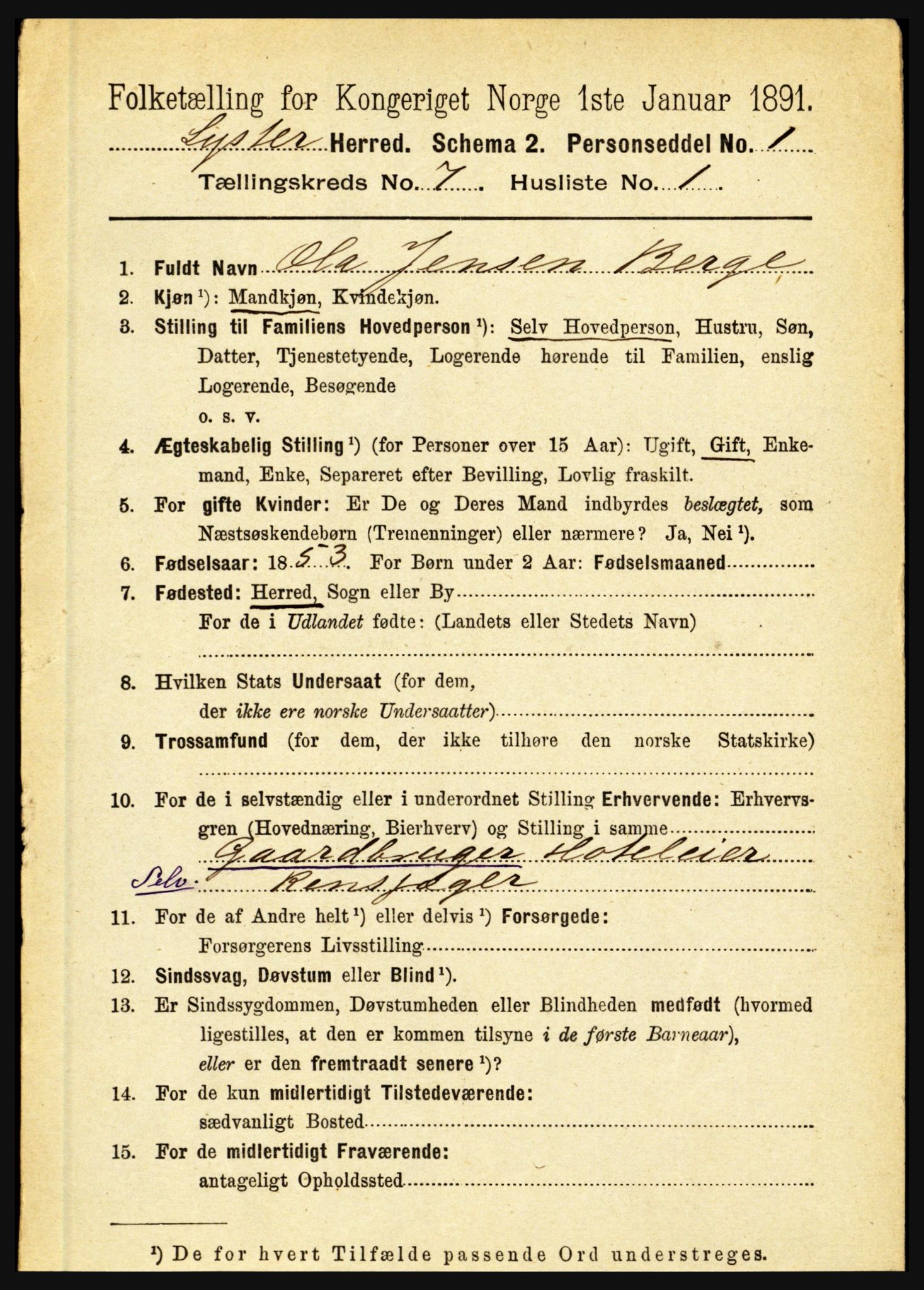 RA, 1891 census for 1426 Luster, 1891, p. 2614