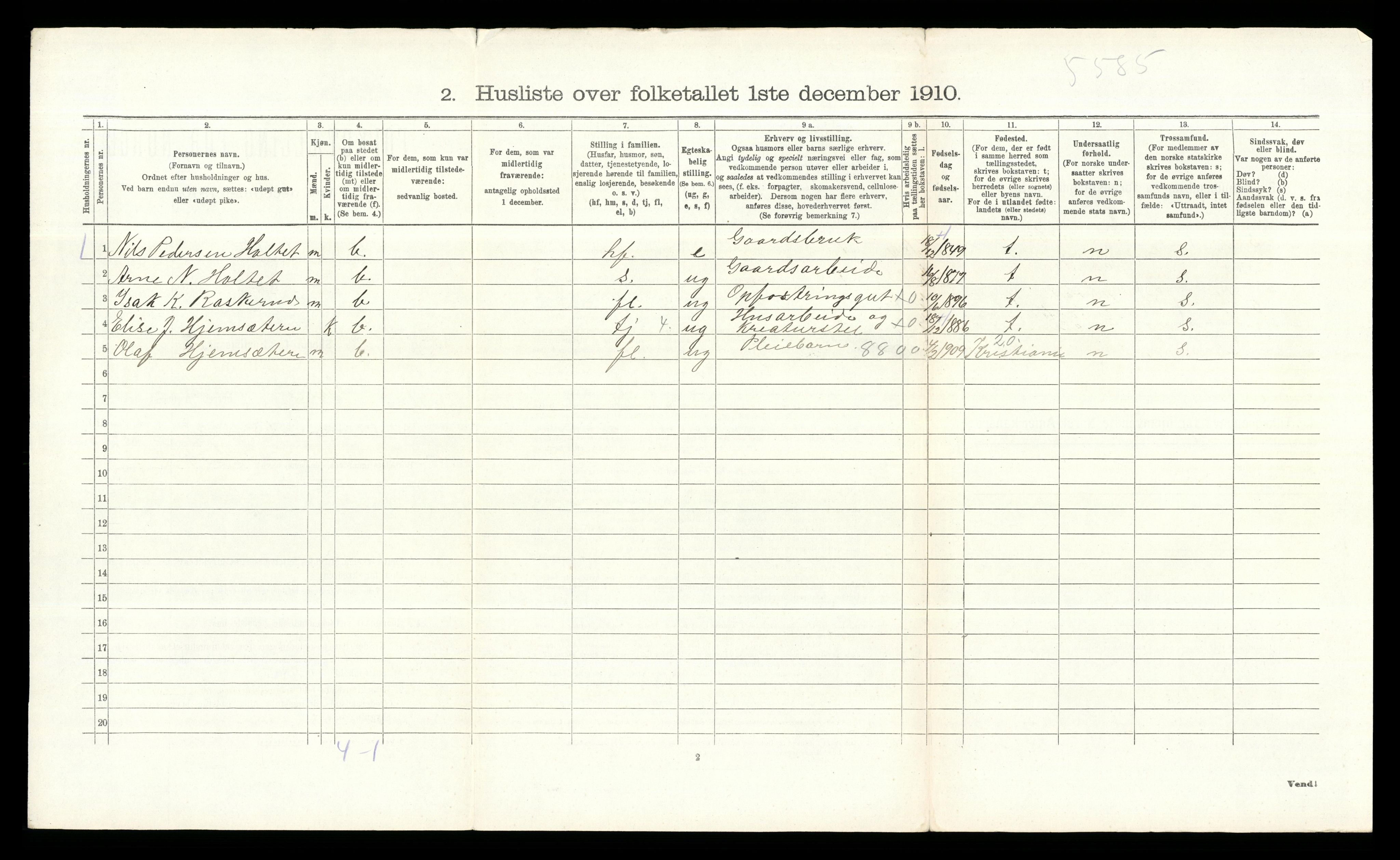 RA, 1910 census for Grue, 1910, p. 2070