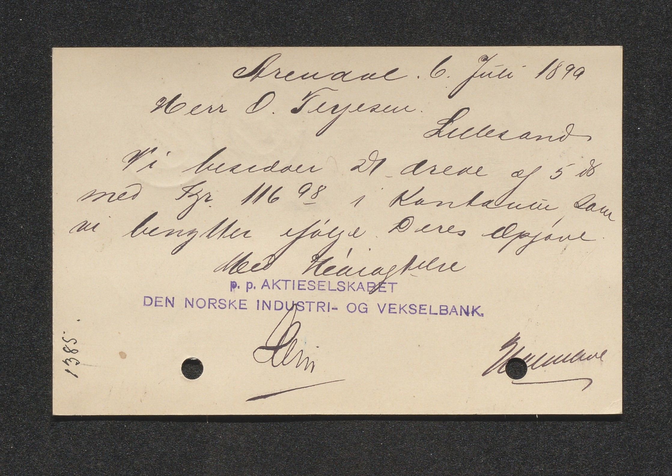 O. Terjesens rederi, AAKS/PA-2525/E/E01/L0006: Korrespondanse, 1899