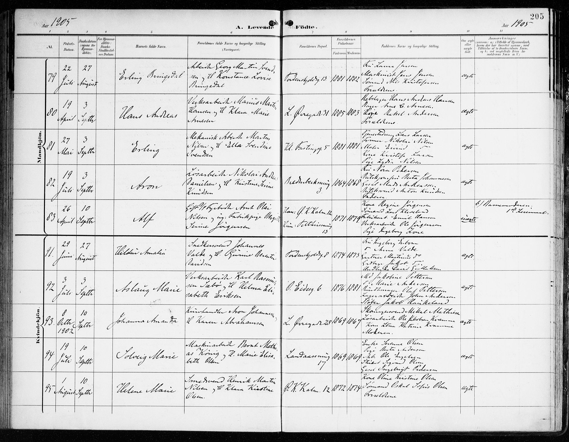 Korskirken sokneprestembete, AV/SAB-A-76101/H/Haa/L0023: Parish register (official) no. B 9, 1899-1908, p. 205