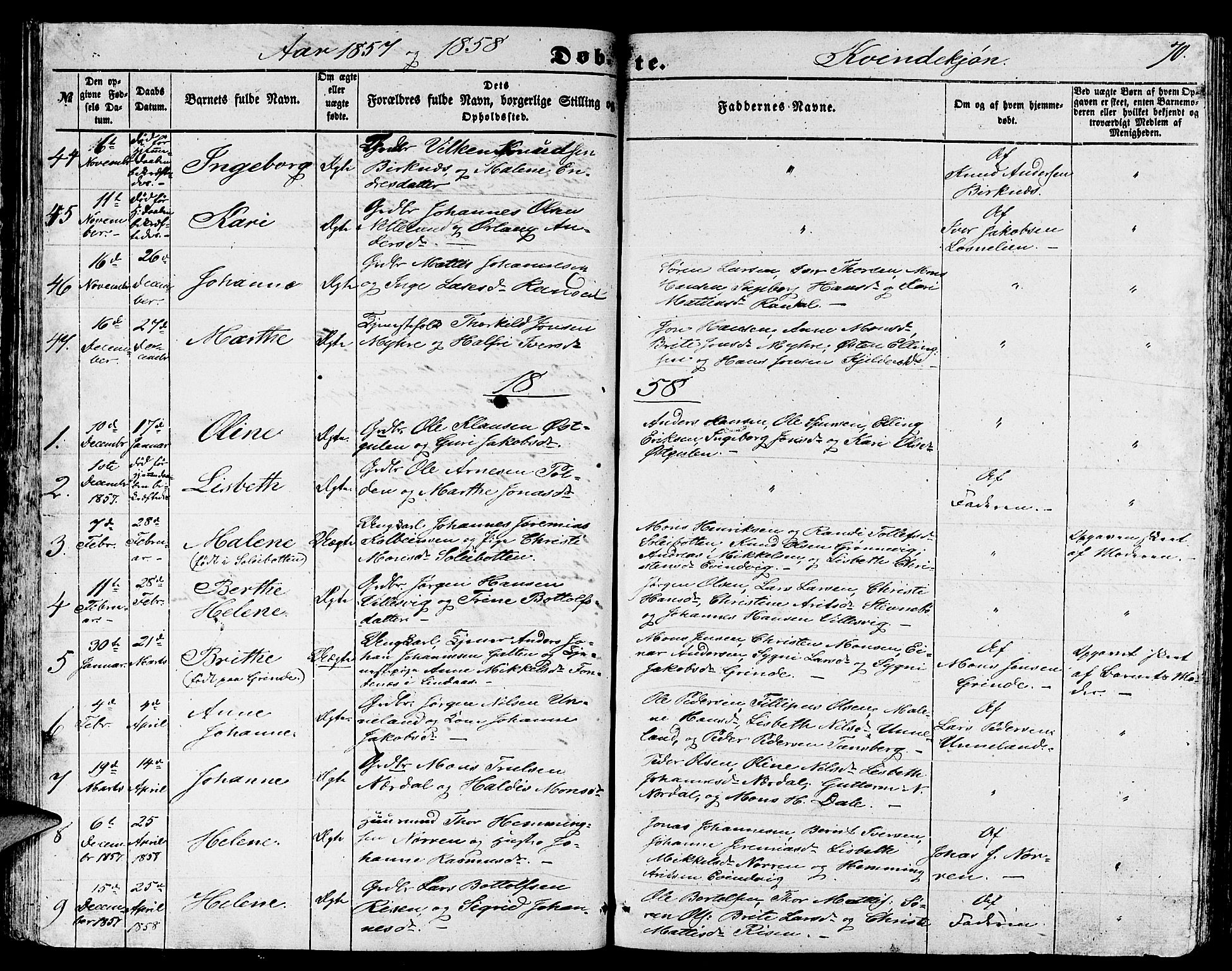 Gulen sokneprestembete, SAB/A-80201/H/Hab/Habb/L0001: Parish register (copy) no. B 1, 1854-1866, p. 70