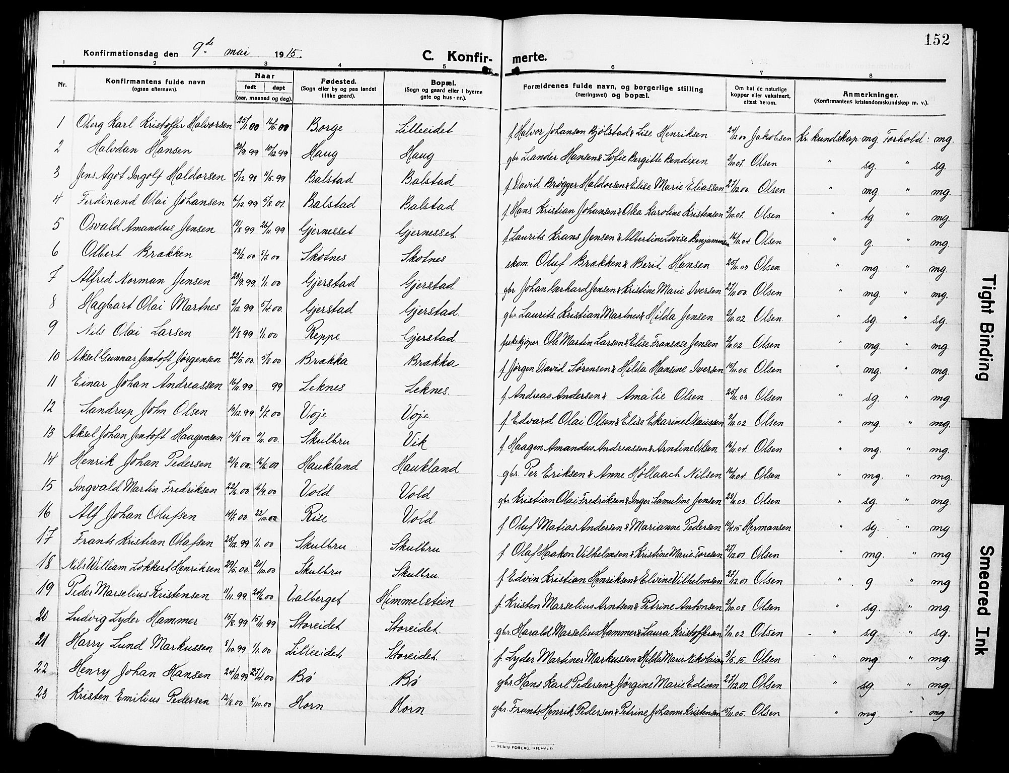 Ministerialprotokoller, klokkerbøker og fødselsregistre - Nordland, SAT/A-1459/881/L1169: Parish register (copy) no. 881C06, 1912-1930, p. 152