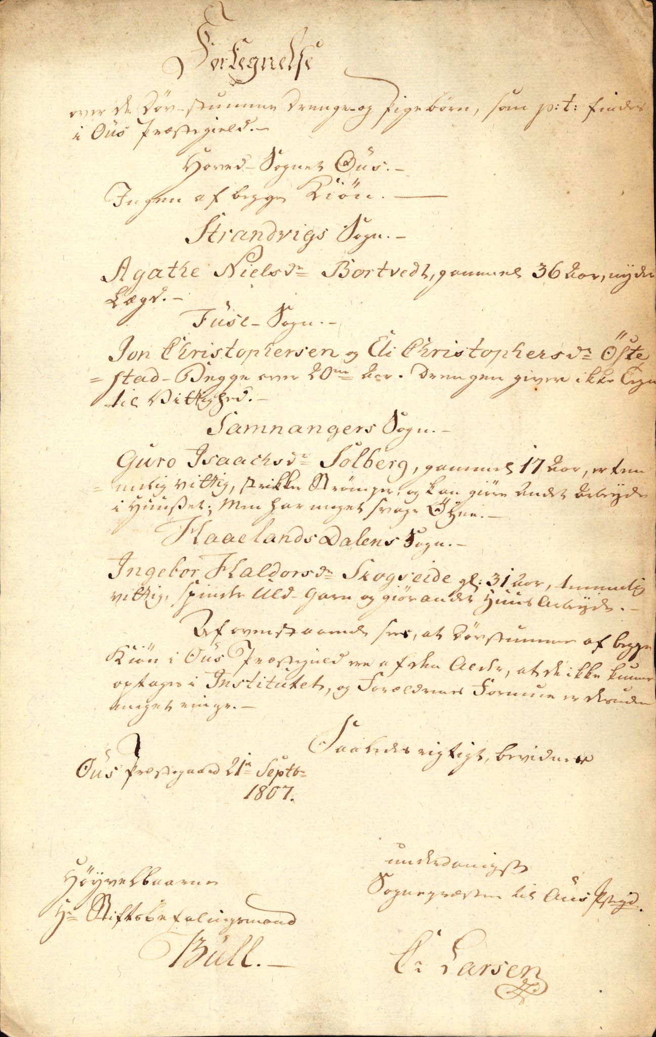 Stiftamtmannen i Bergen, AV/SAB-A-100006/F/Fg/L0078/0003: Lnr. 2124 / Oppgåver over døvstumme, 1807, p. 1