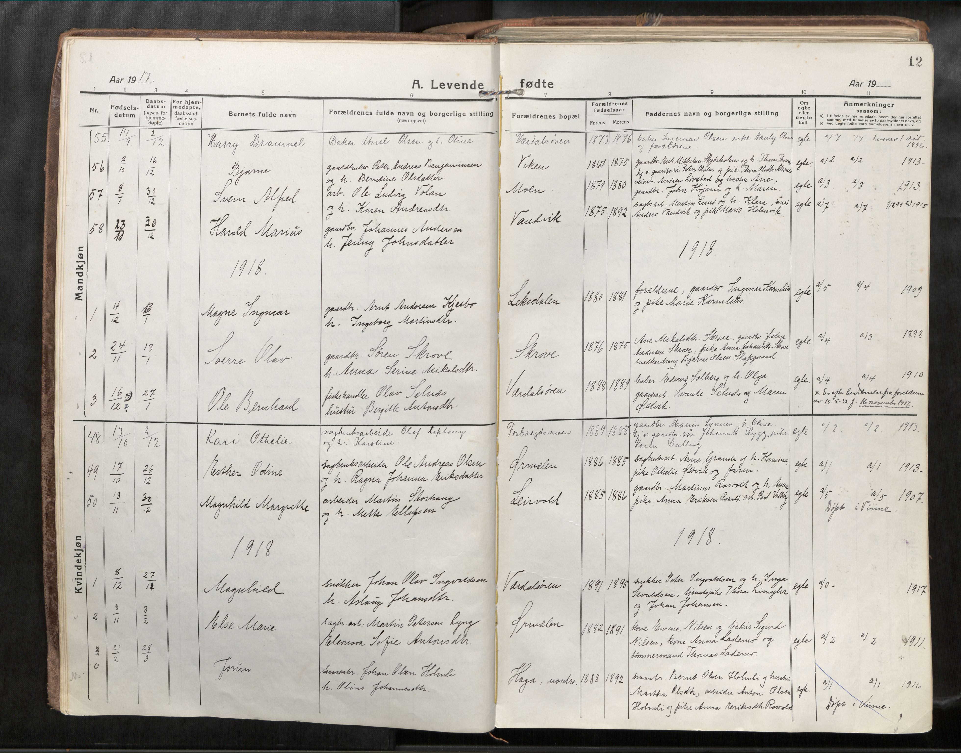 Verdal sokneprestkontor, AV/SAT-A-1156/2/H/Haa/L0001: Parish register (official) no. 1, 1917-1932, p. 12