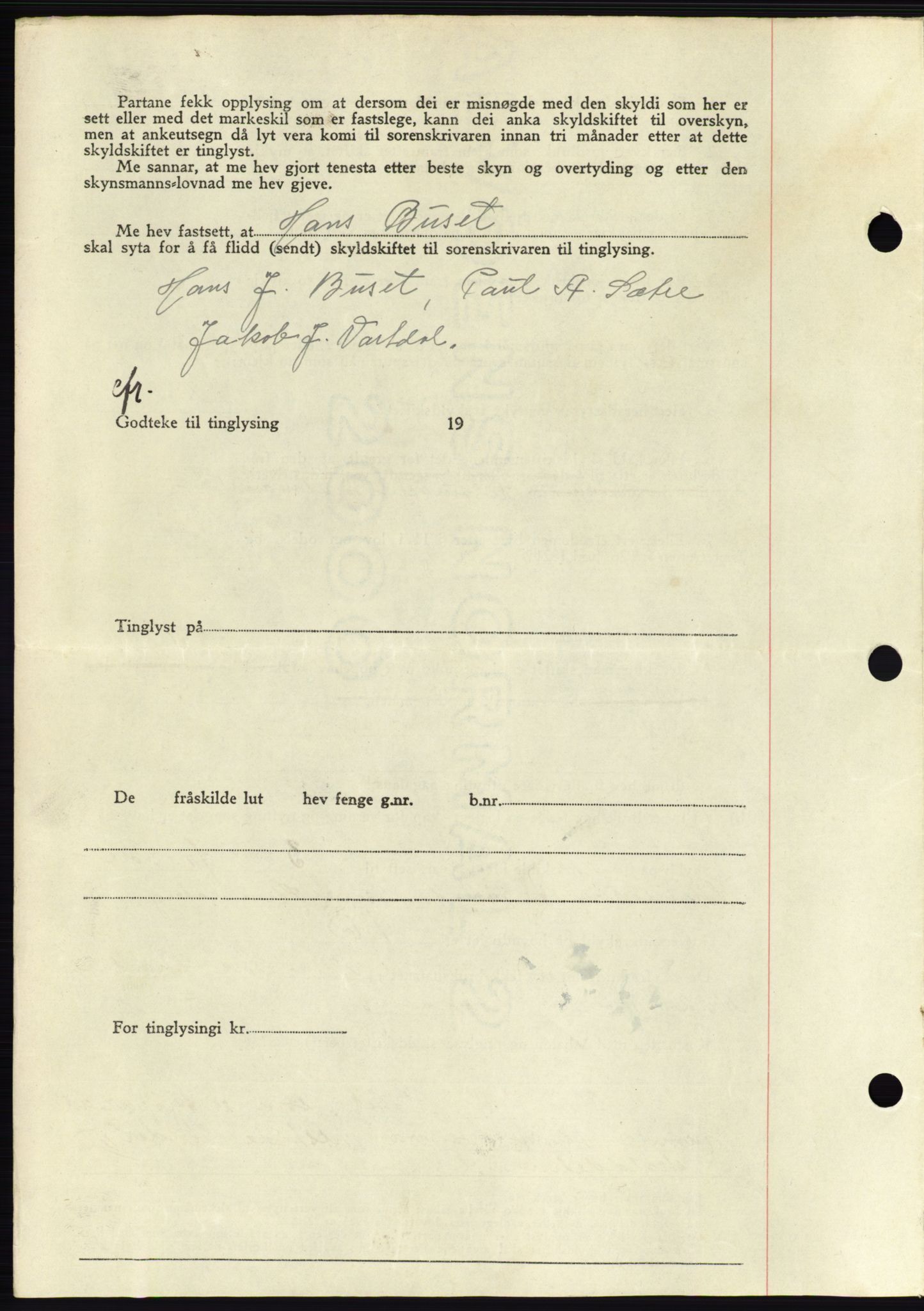 Søre Sunnmøre sorenskriveri, AV/SAT-A-4122/1/2/2C/L0076: Mortgage book no. 2A, 1943-1944, Diary no: : 121/1944