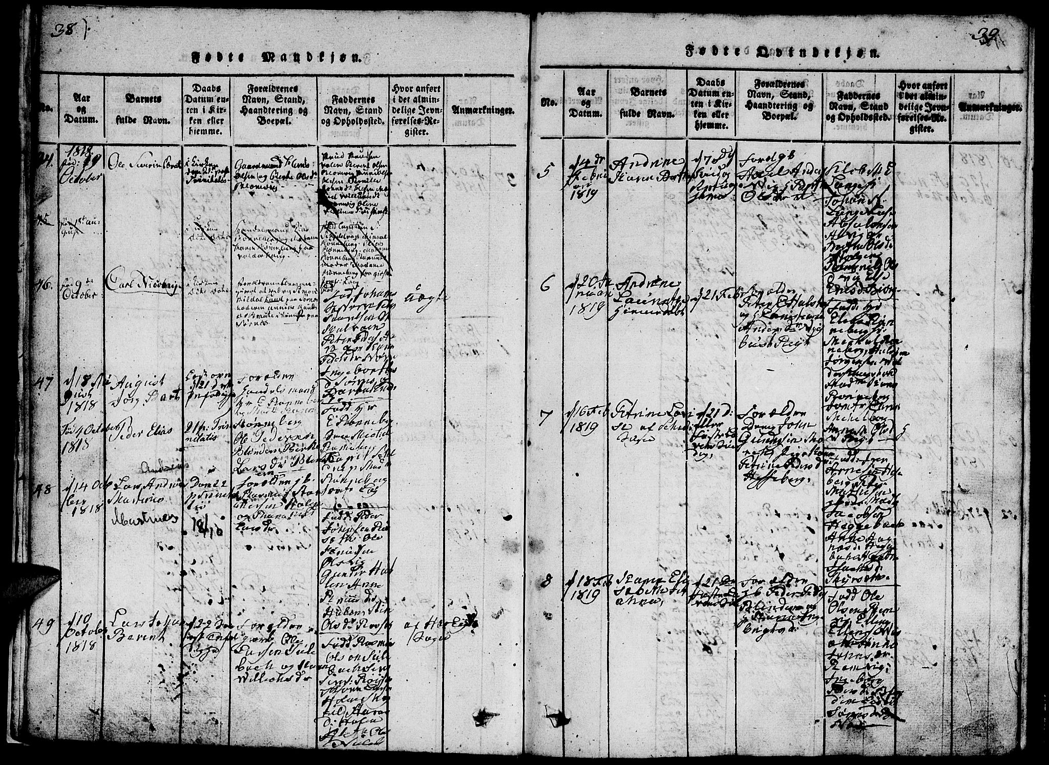 Ministerialprotokoller, klokkerbøker og fødselsregistre - Møre og Romsdal, AV/SAT-A-1454/528/L0423: Parish register (copy) no. 528C04, 1816-1827, p. 38-39