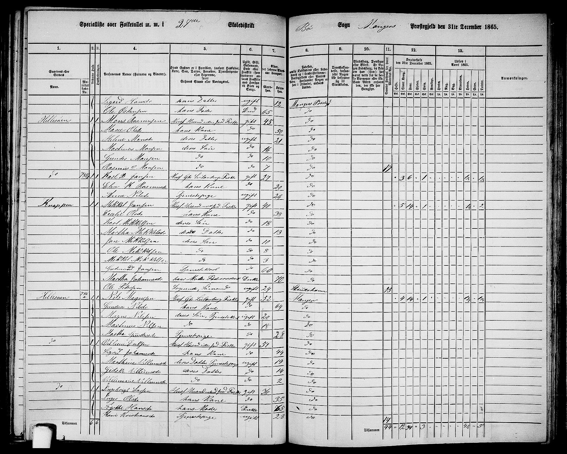 RA, 1865 census for Manger, 1865, p. 239