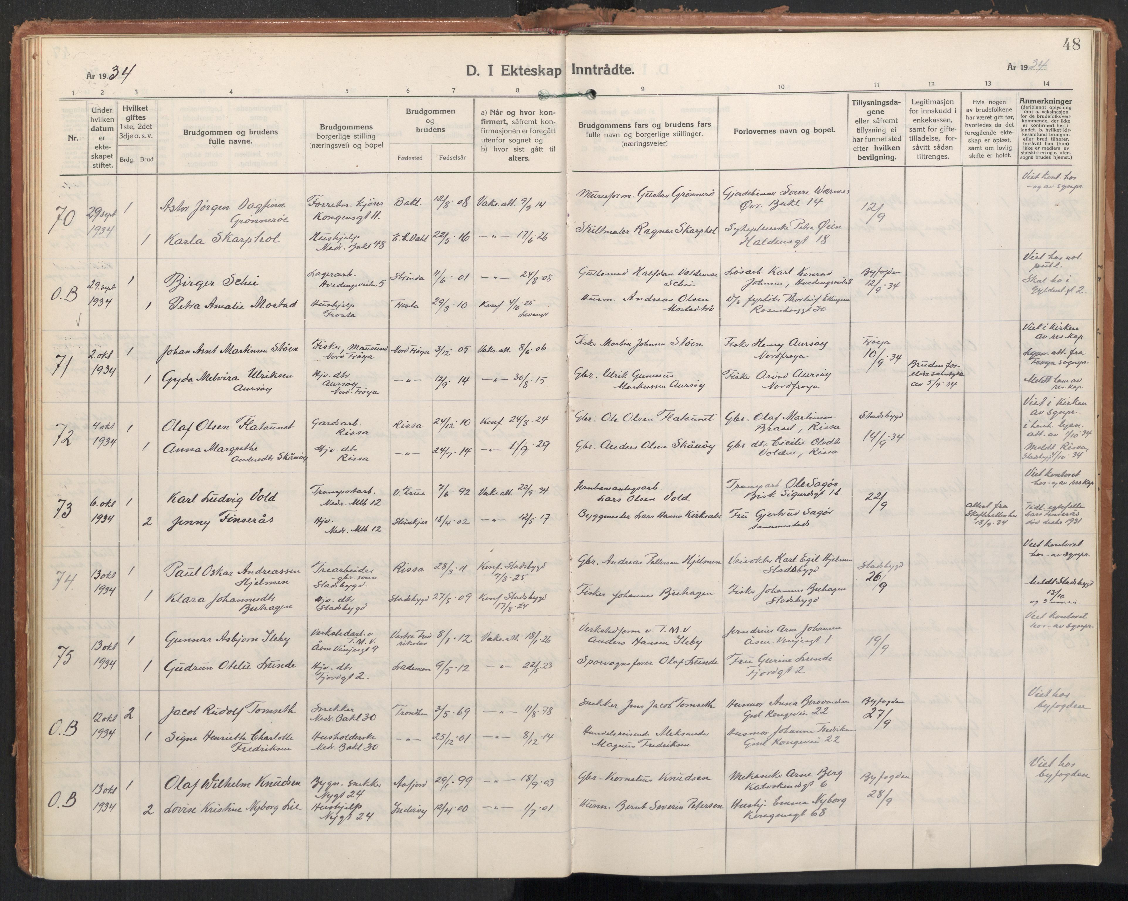 Ministerialprotokoller, klokkerbøker og fødselsregistre - Sør-Trøndelag, AV/SAT-A-1456/604/L0209: Parish register (official) no. 604A29, 1931-1945, p. 48