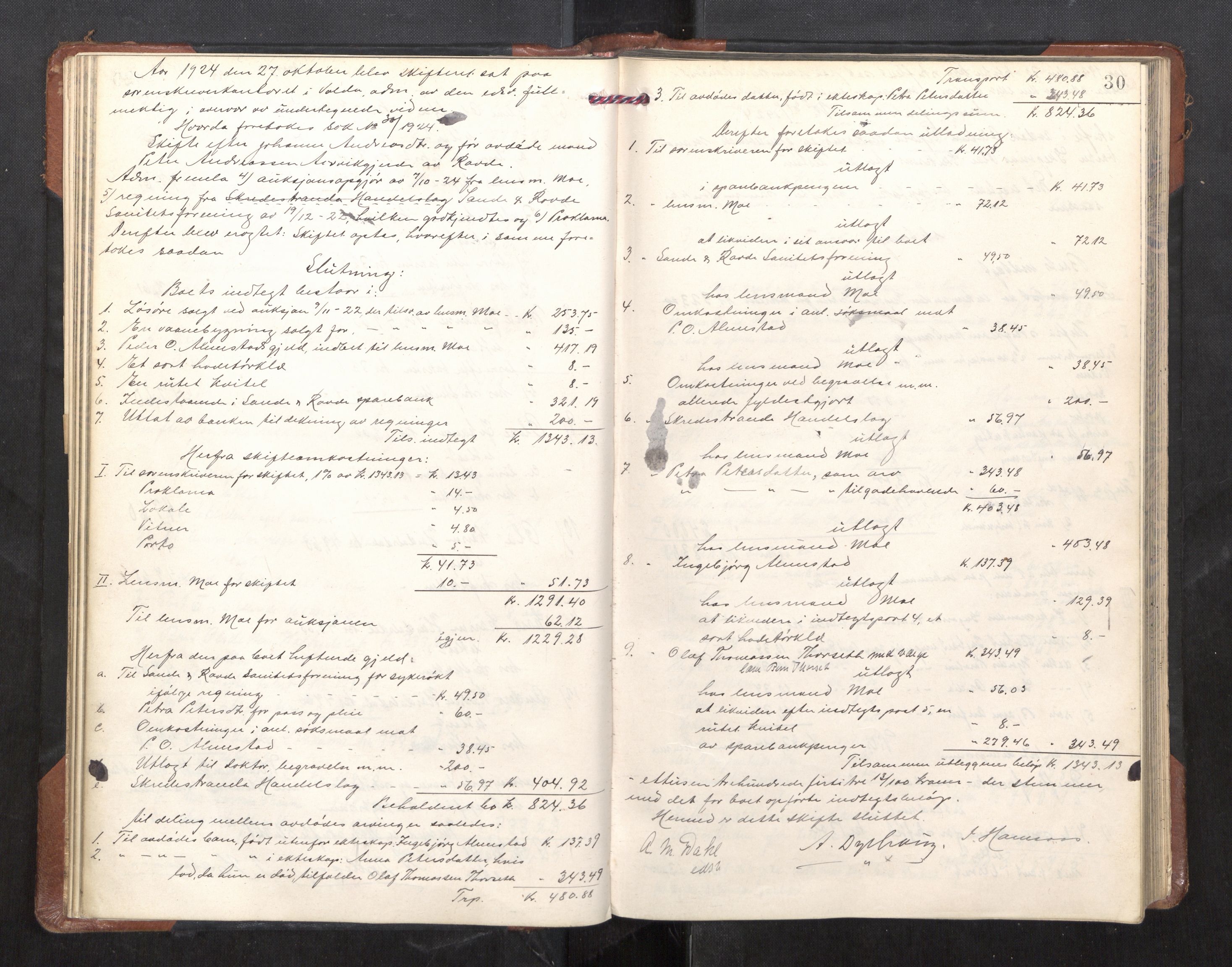 Søre Sunnmøre sorenskriveri, AV/SAT-A-4122/1/3/3A/L0025: Skifte- / Skifteutloddings- / Skifteslutningsprotokollar, 1924-1927, p. 29b-30a