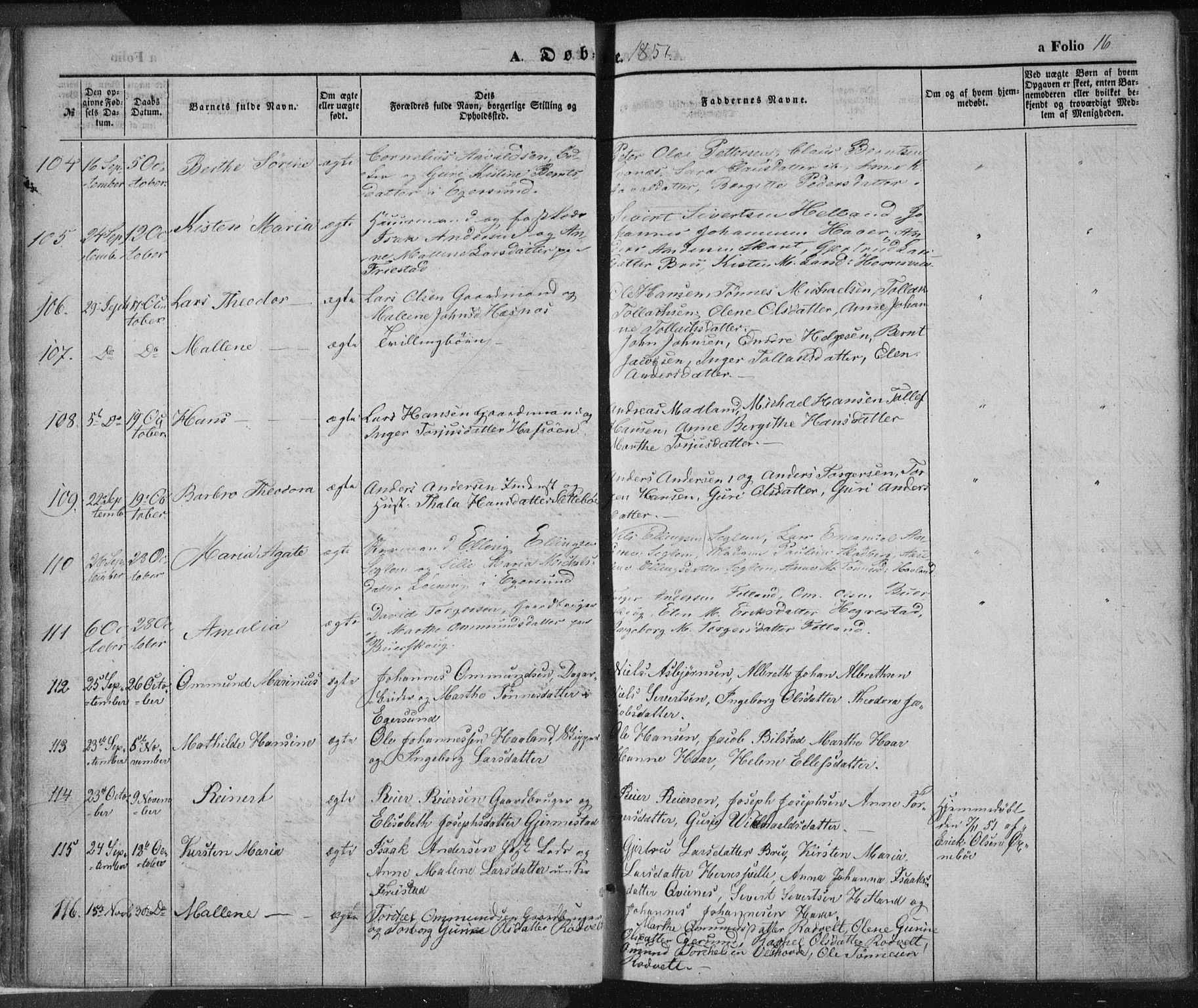 Eigersund sokneprestkontor, AV/SAST-A-101807/S08/L0012: Parish register (official) no. A 12.1, 1850-1865, p. 16