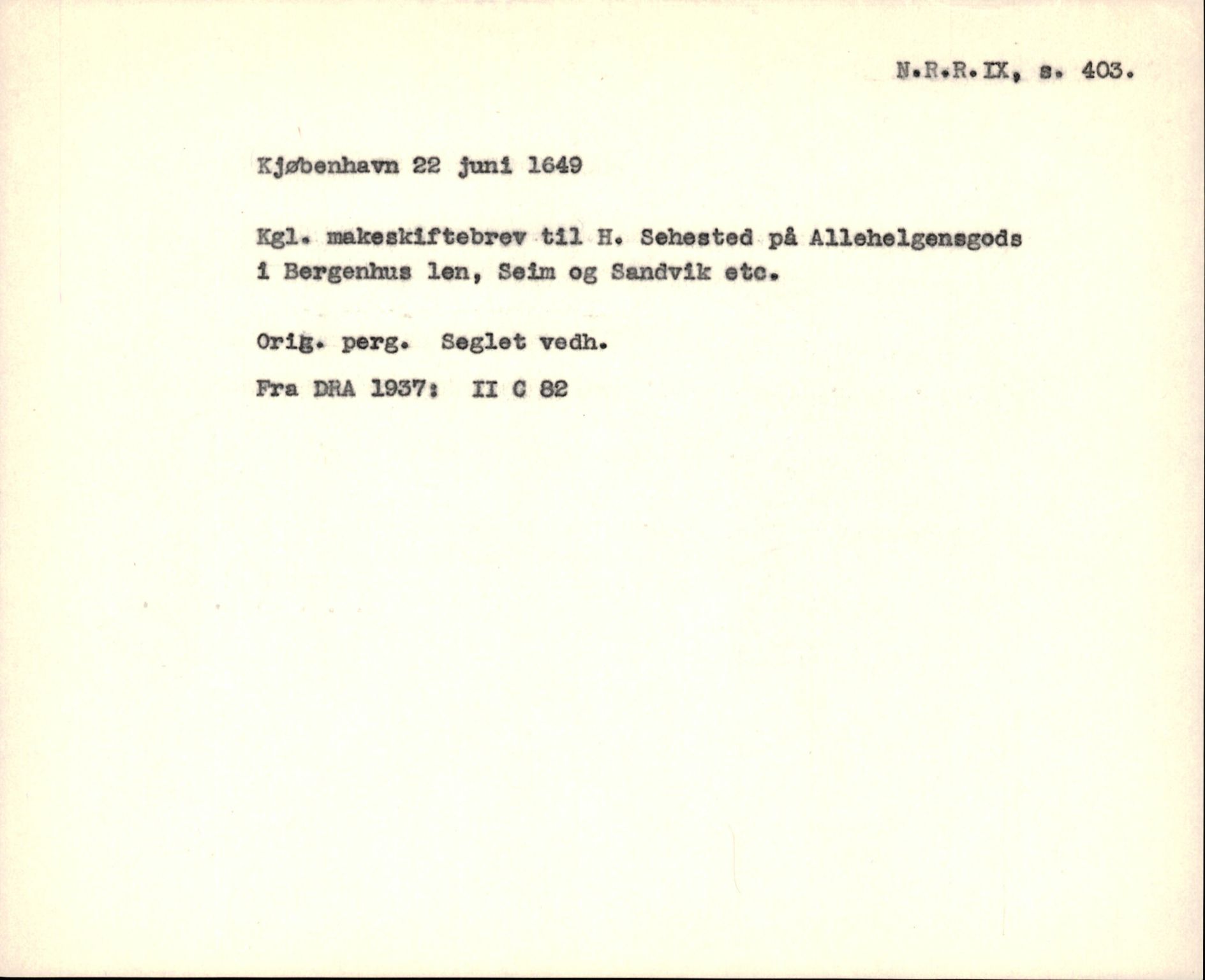 Riksarkivets diplomsamling, AV/RA-EA-5965/F35/F35f/L0002: Regestsedler: Diplomer fra DRA 1937 og 1996, p. 169