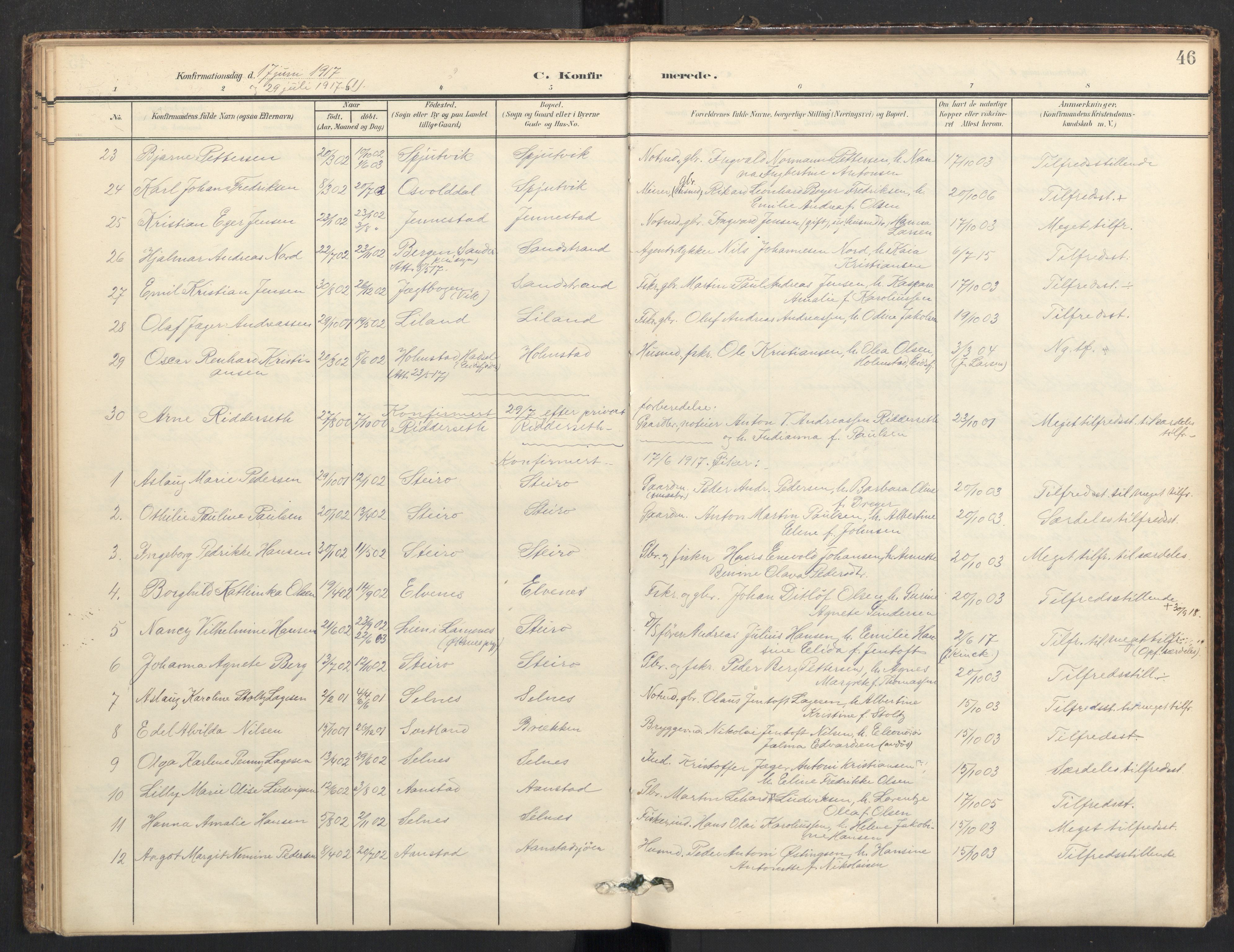 Ministerialprotokoller, klokkerbøker og fødselsregistre - Nordland, AV/SAT-A-1459/895/L1375: Parish register (official) no. 895A10, 1907-1938, p. 46