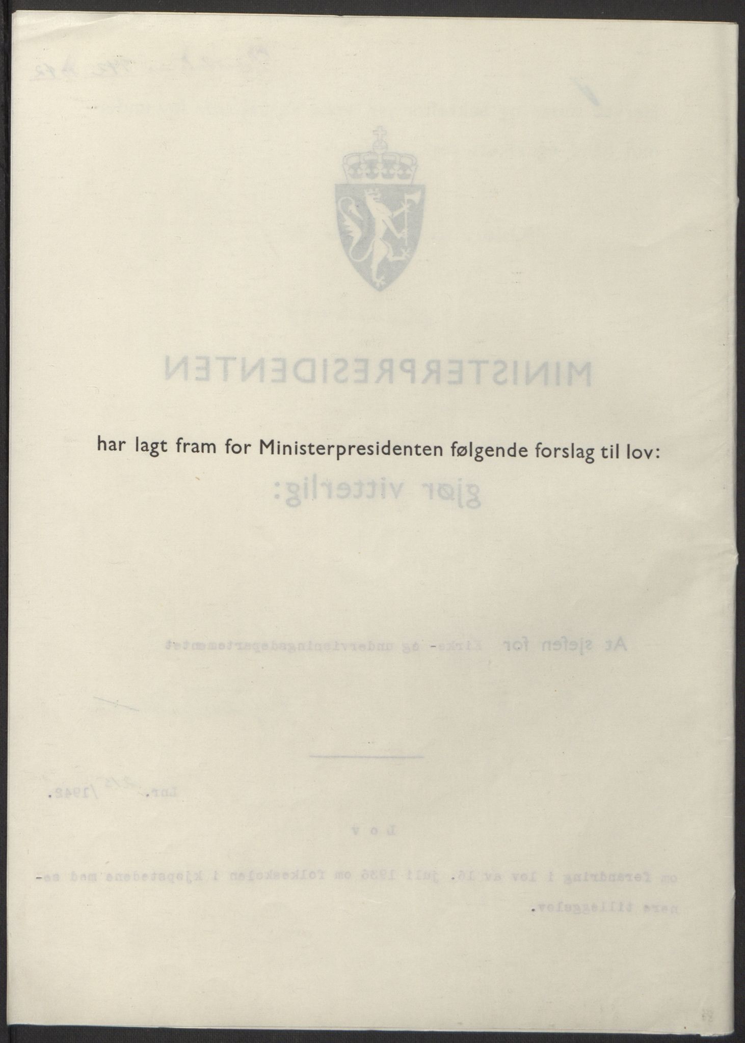 NS-administrasjonen 1940-1945 (Statsrådsekretariatet, de kommisariske statsråder mm), AV/RA-S-4279/D/Db/L0098: Lover II, 1942, p. 494