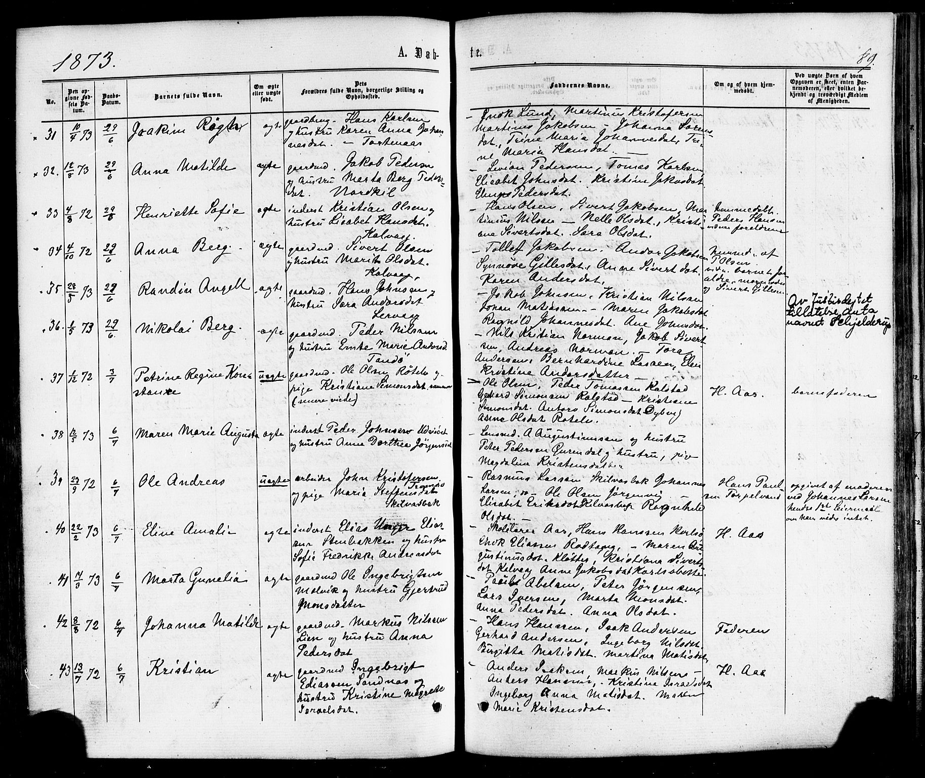 Ministerialprotokoller, klokkerbøker og fødselsregistre - Nordland, SAT/A-1459/859/L0845: Parish register (official) no. 859A05, 1863-1877, p. 89
