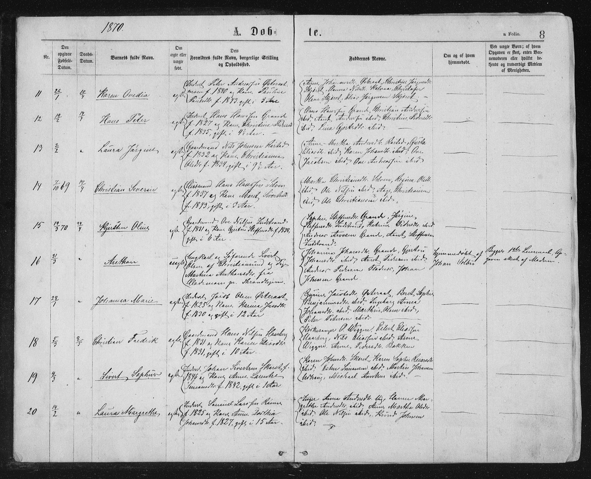 Ministerialprotokoller, klokkerbøker og fødselsregistre - Sør-Trøndelag, SAT/A-1456/659/L0745: Parish register (copy) no. 659C02, 1869-1892, p. 8