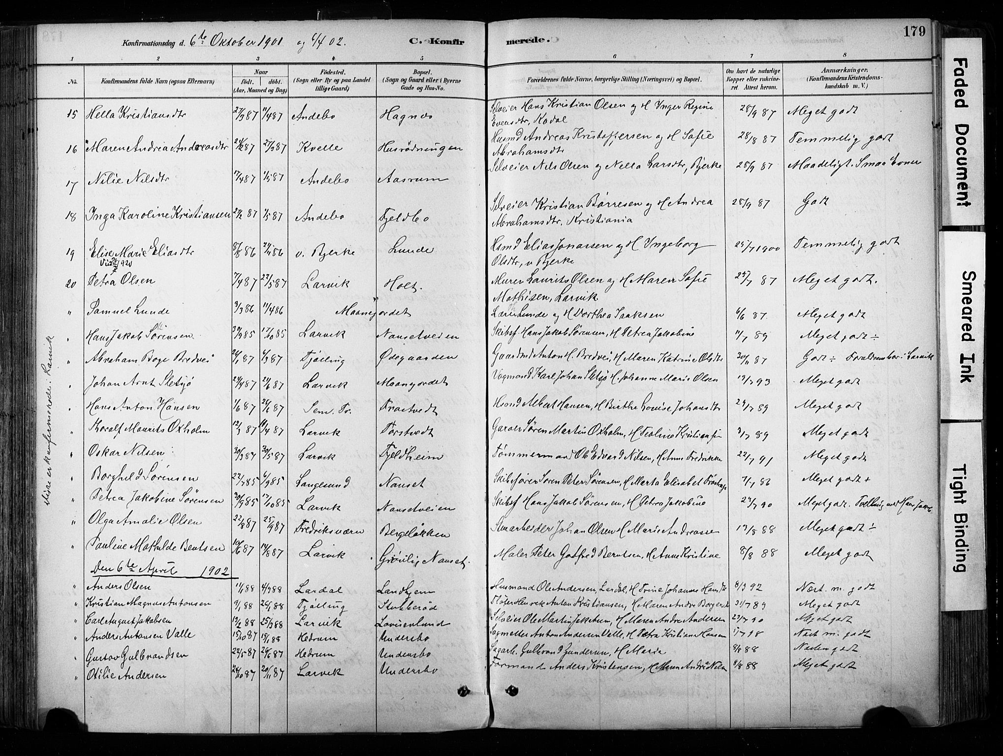 Hedrum kirkebøker, AV/SAKO-A-344/F/Fa/L0009: Parish register (official) no. I 9, 1881-1903, p. 179