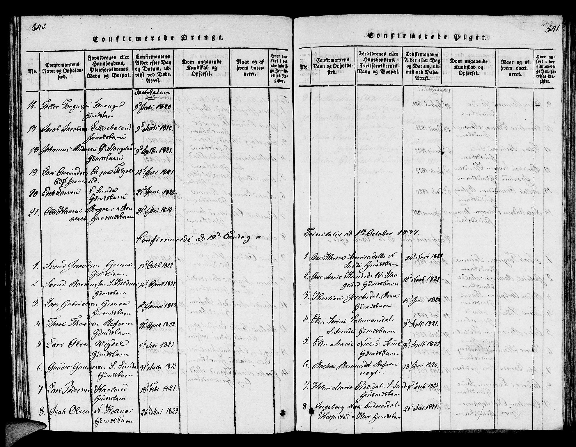 Håland sokneprestkontor, SAST/A-101802/001/30BB/L0001: Parish register (copy) no. B 1, 1815-1845, p. 540-541