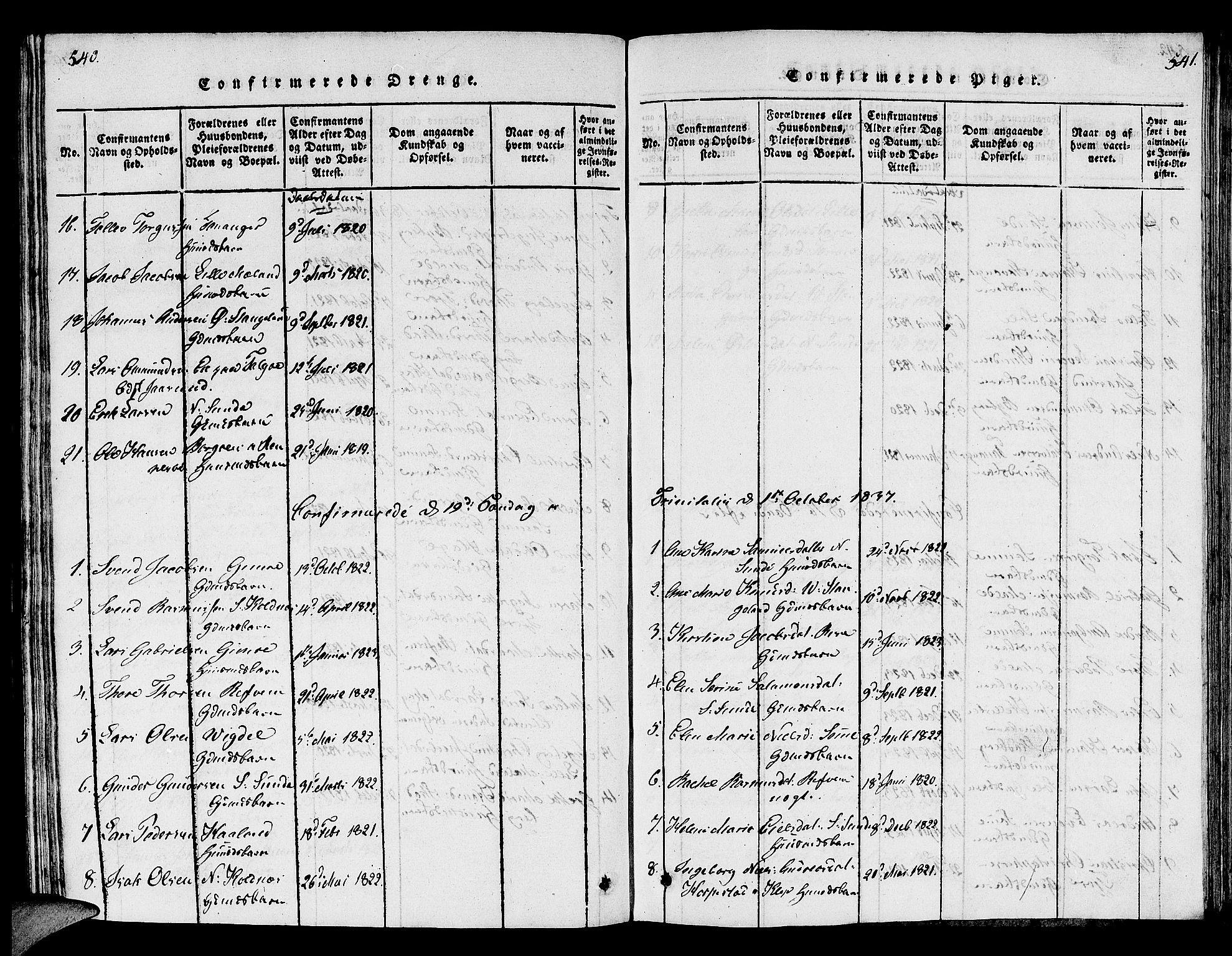 Håland sokneprestkontor, AV/SAST-A-101802/001/30BB/L0001: Parish register (copy) no. B 1, 1815-1845, p. 540-541
