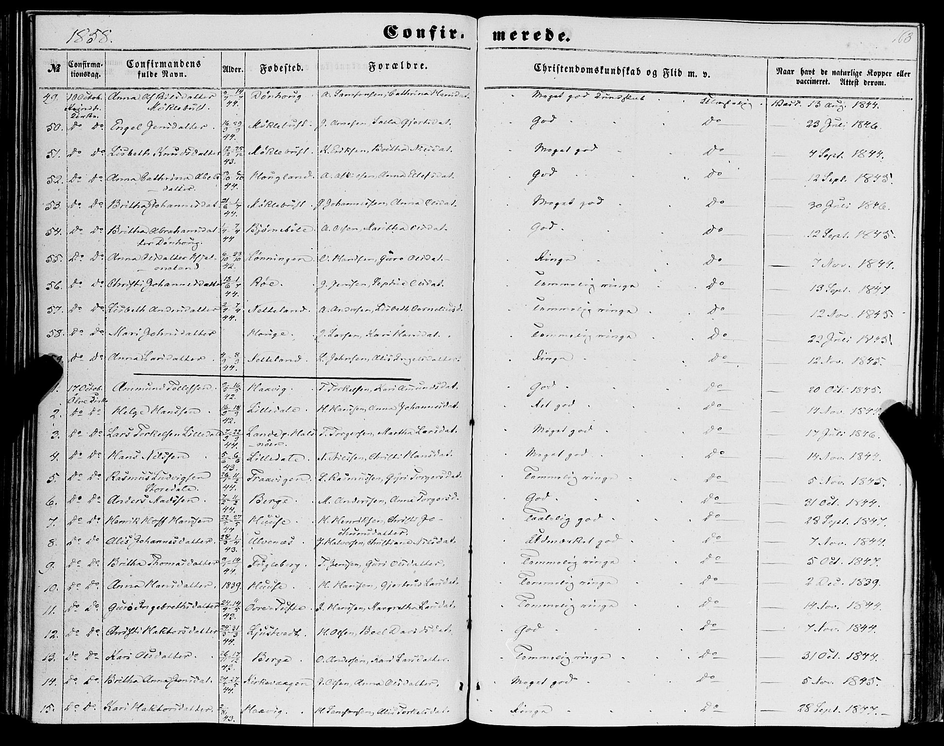 Kvinnherad sokneprestembete, AV/SAB-A-76401/H/Haa: Parish register (official) no. A 8, 1854-1872, p. 163