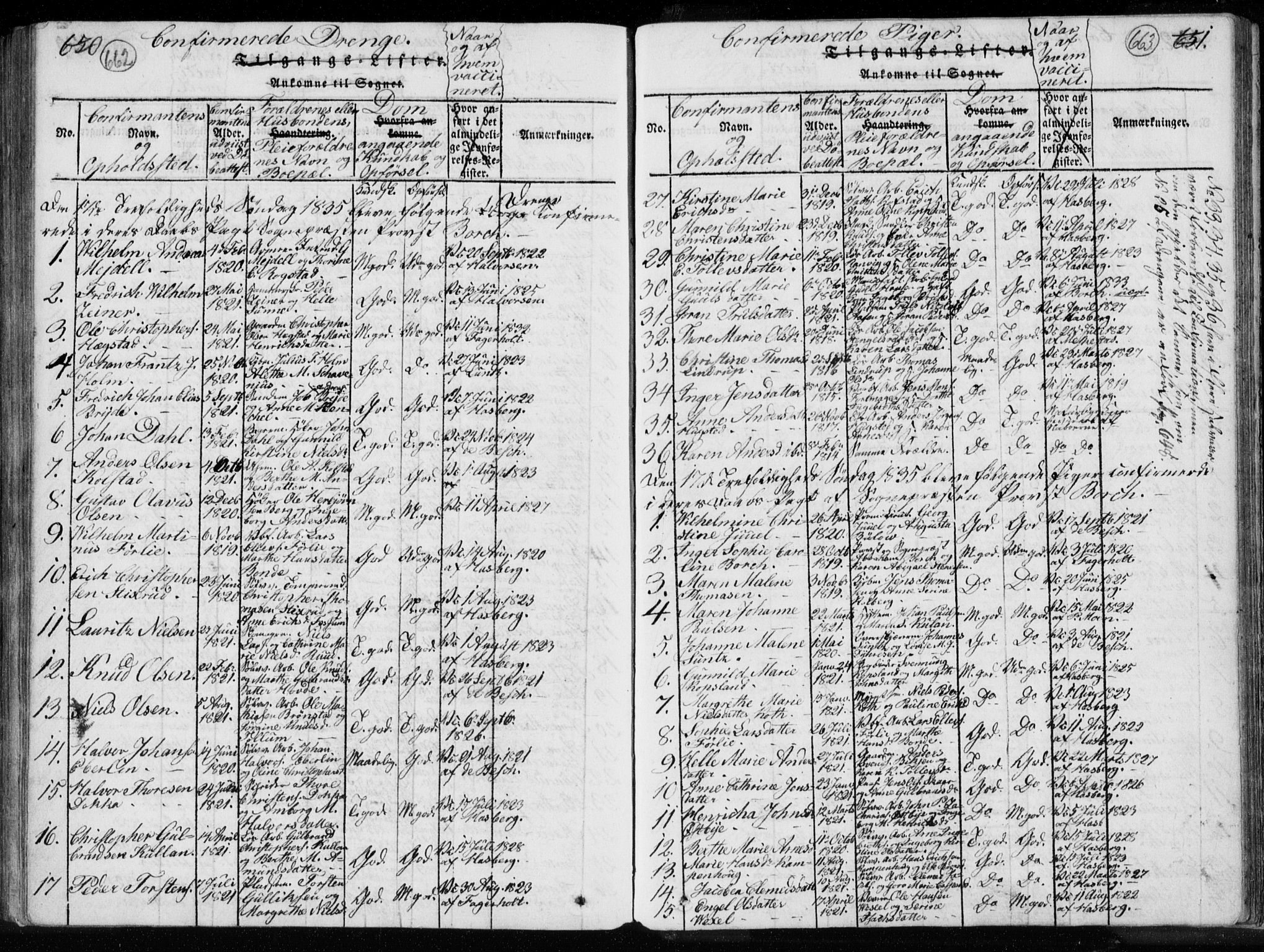 Kongsberg kirkebøker, SAKO/A-22/F/Fa/L0008: Parish register (official) no. I 8, 1816-1839, p. 662-663