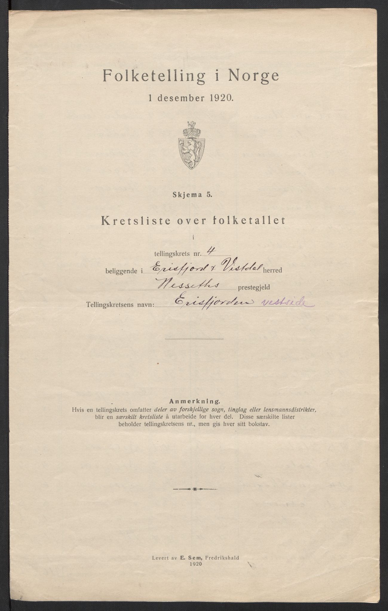 SAT, 1920 census for Eresfjord og Vistdal, 1920, p. 20