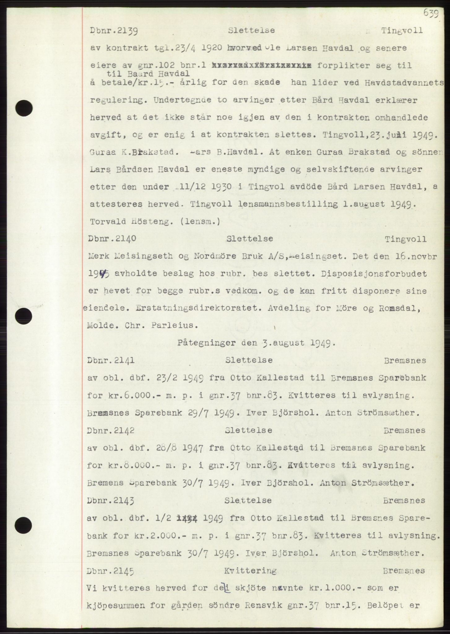 Nordmøre sorenskriveri, SAT/A-4132/1/2/2Ca: Mortgage book no. C82b, 1946-1951, Diary no: : 2139/1949