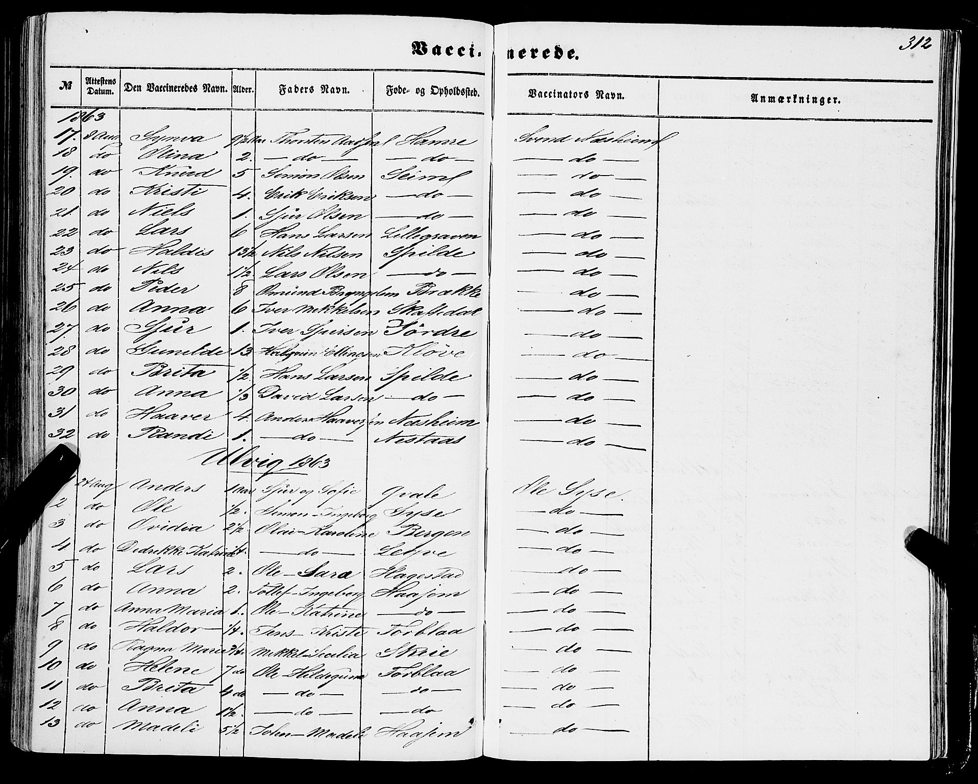 Ulvik sokneprestembete, AV/SAB-A-78801/H/Haa: Parish register (official) no. A 13, 1853-1863, p. 312