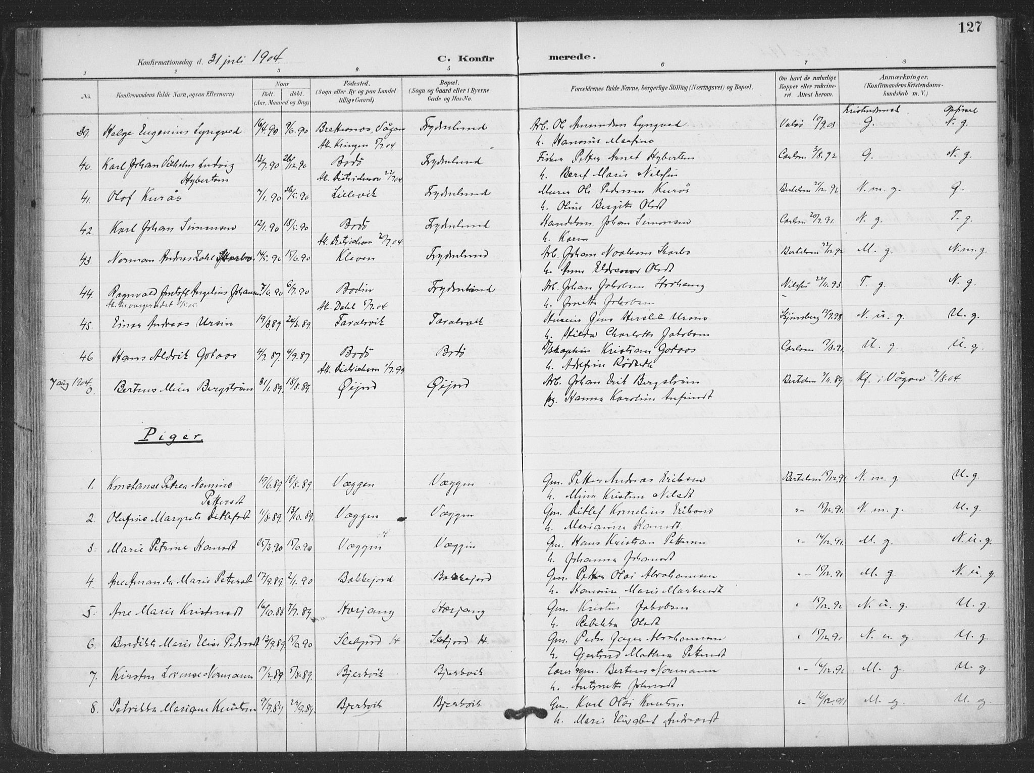 Ministerialprotokoller, klokkerbøker og fødselsregistre - Nordland, AV/SAT-A-1459/866/L0939: Parish register (official) no. 866A02, 1894-1906, p. 127