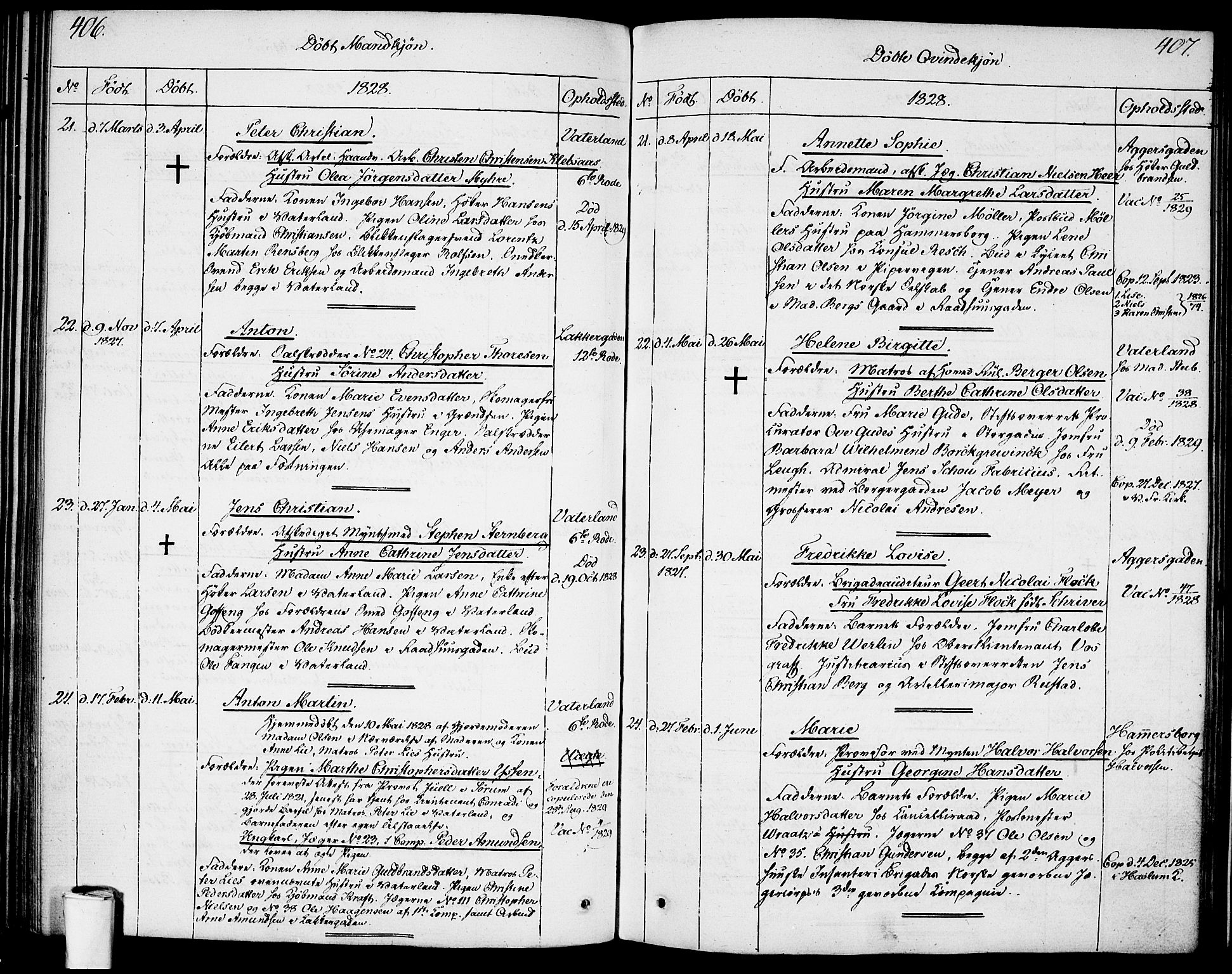 Garnisonsmenigheten Kirkebøker, SAO/A-10846/F/Fa/L0004: Parish register (official) no. 4, 1820-1828, p. 406-407