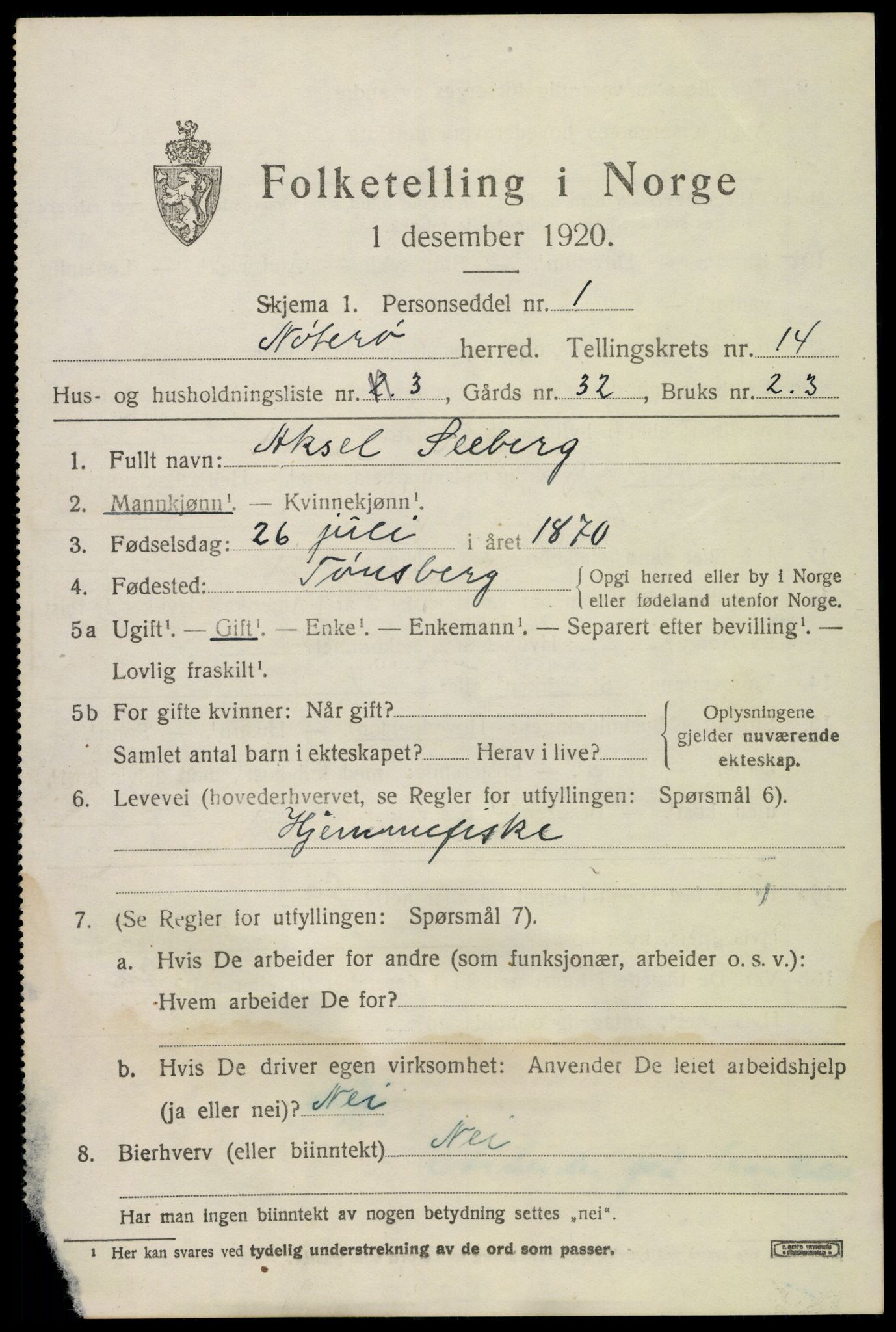 SAKO, 1920 census for Nøtterøy, 1920, p. 16293