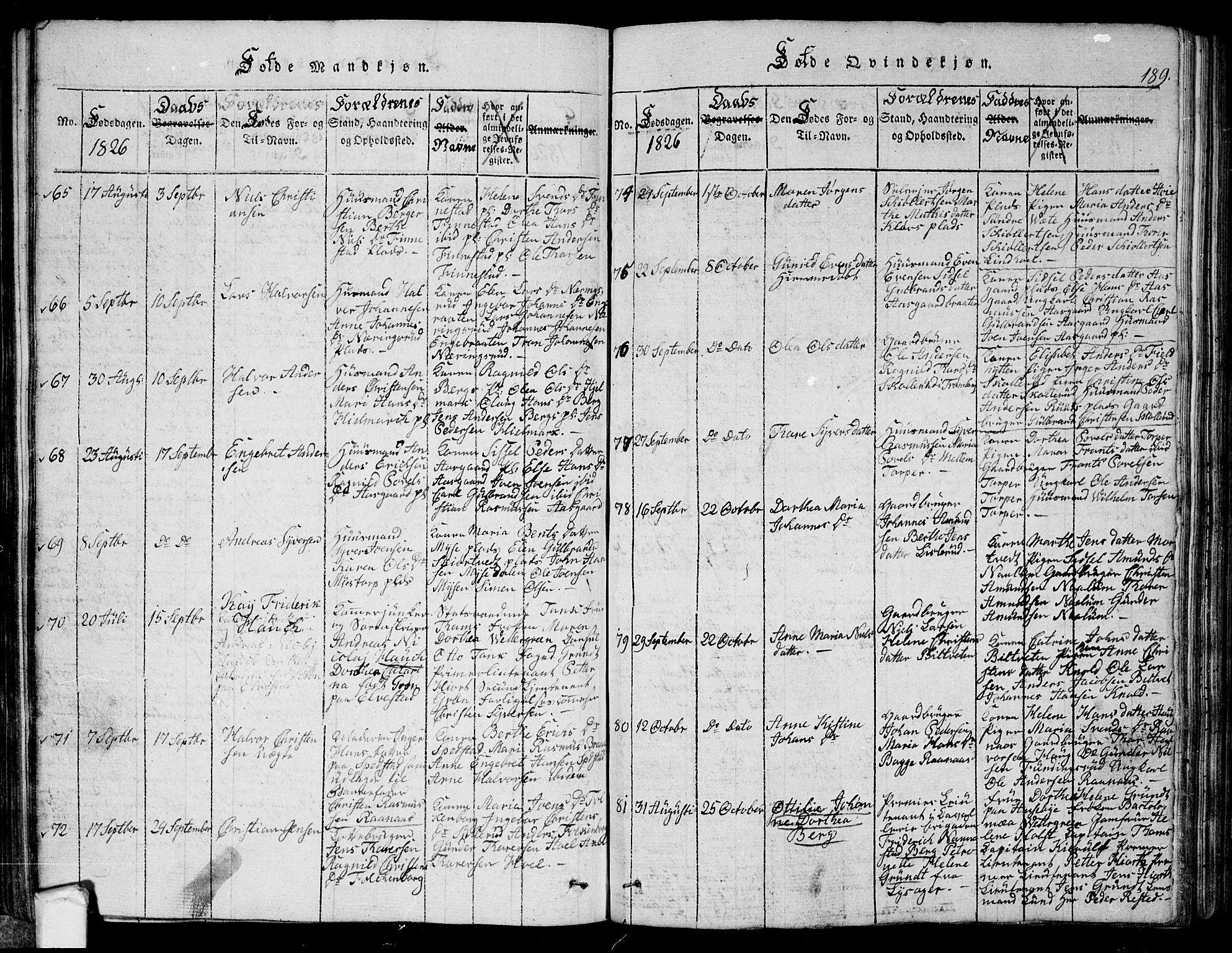 Eidsberg prestekontor Kirkebøker, SAO/A-10905/G/Ga/L0001: Parish register (copy) no. I 1, 1814-1831, p. 189