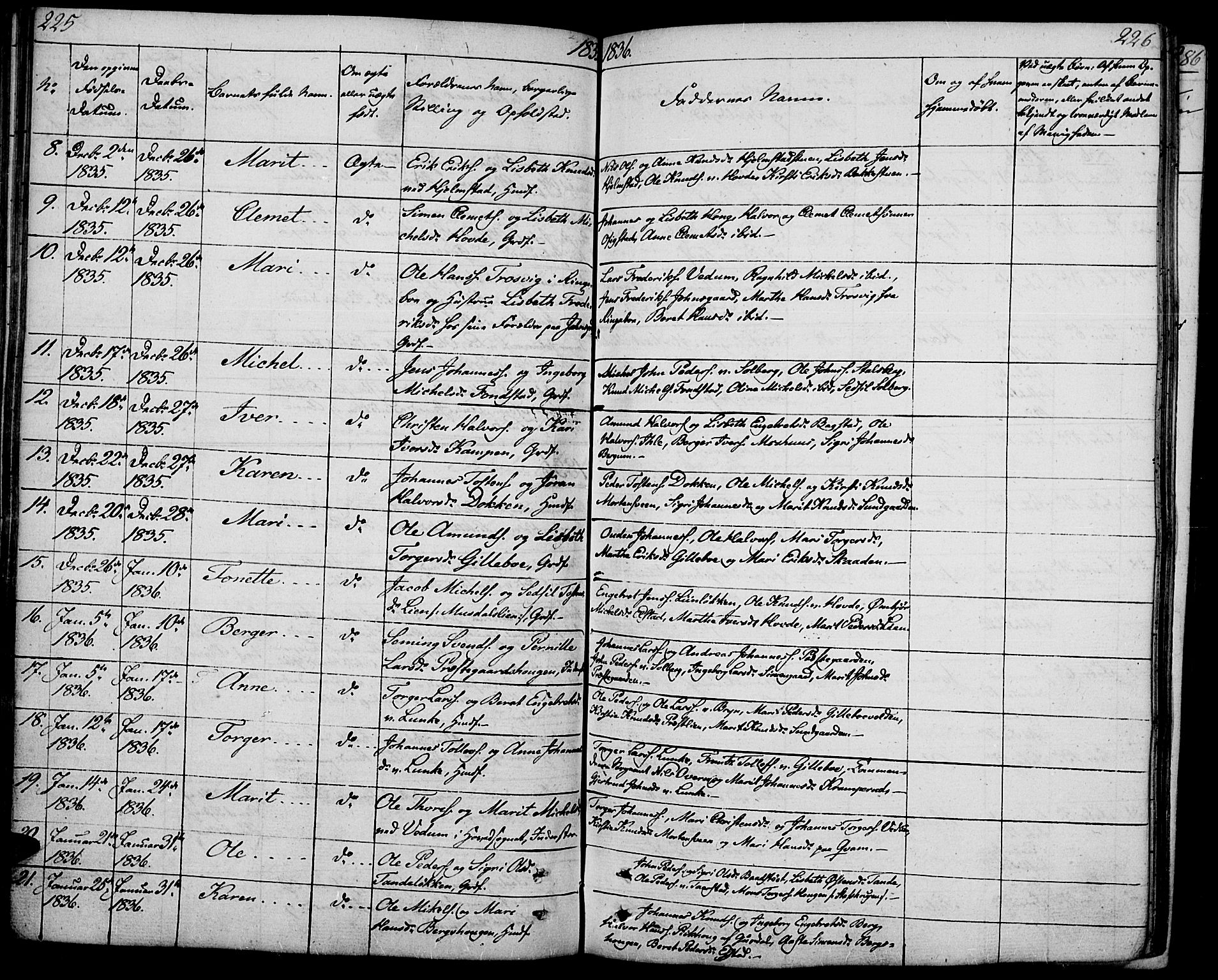 Øyer prestekontor, SAH/PREST-084/H/Ha/Haa/L0004: Parish register (official) no. 4, 1824-1841, p. 225-226