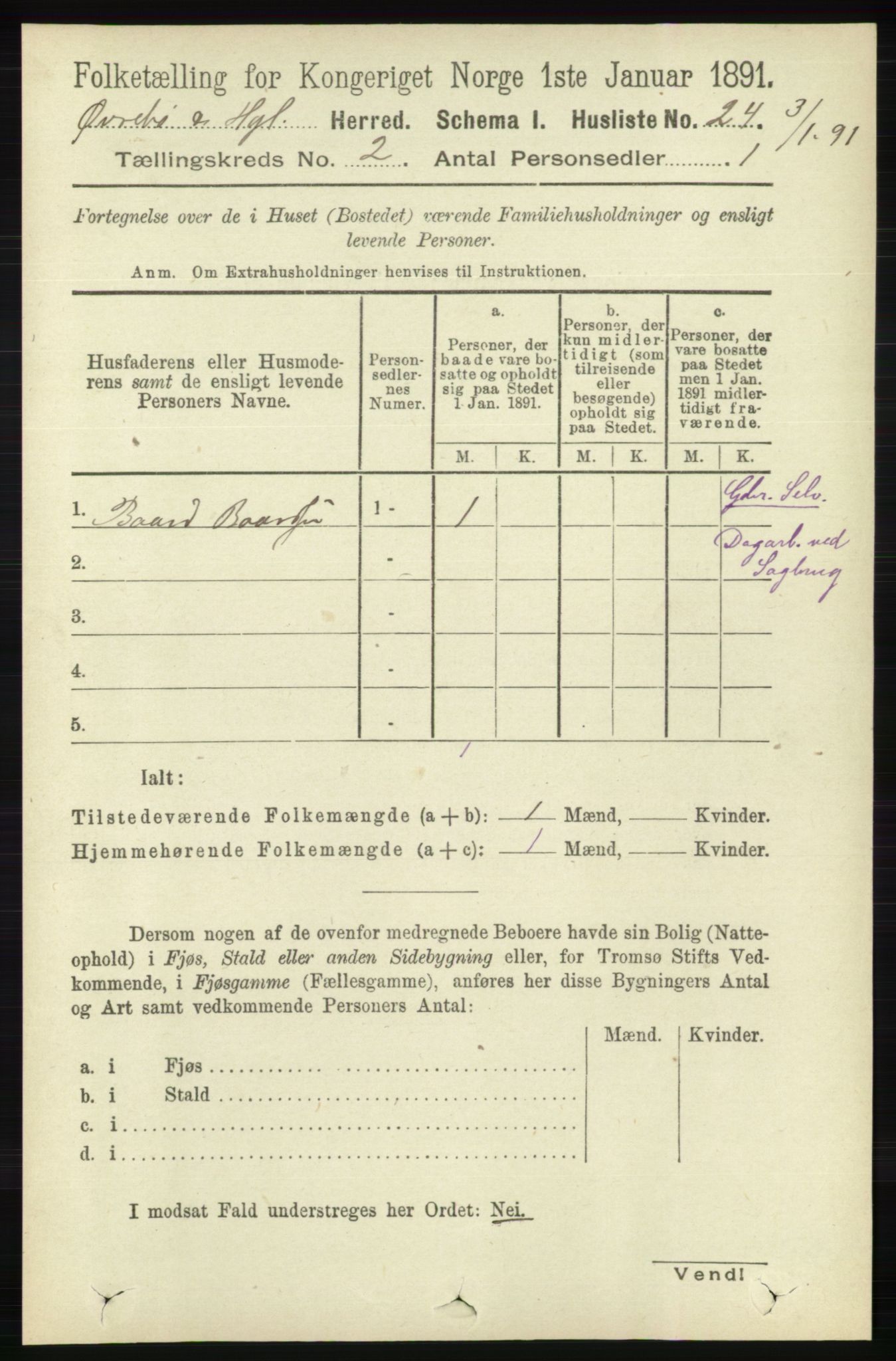 RA, 1891 census for 1016 Øvrebø og Hægeland, 1891, p. 306